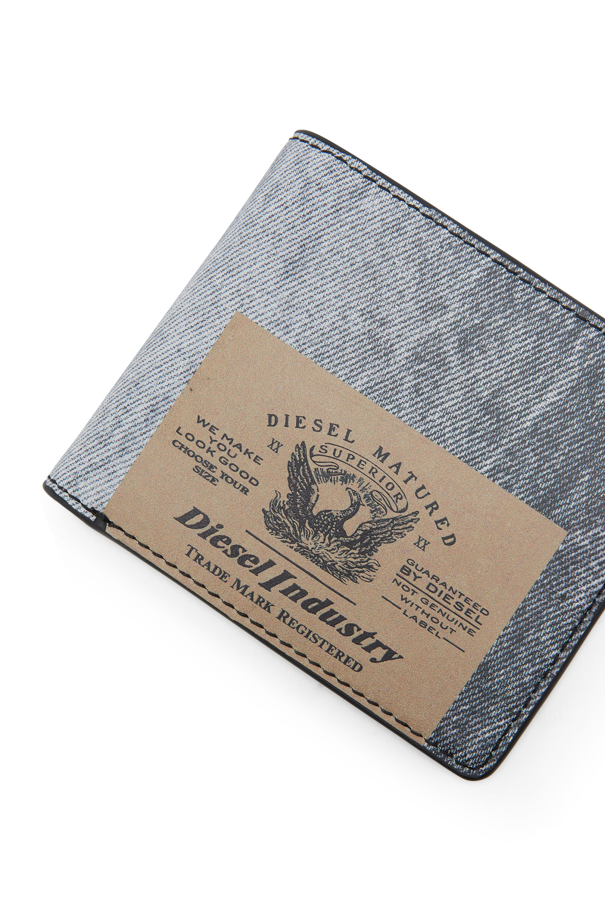 Diesel - JACKRON BI-FOLD COIN S, Man's Leather bi-fold wallet with denim print in Blue - 4