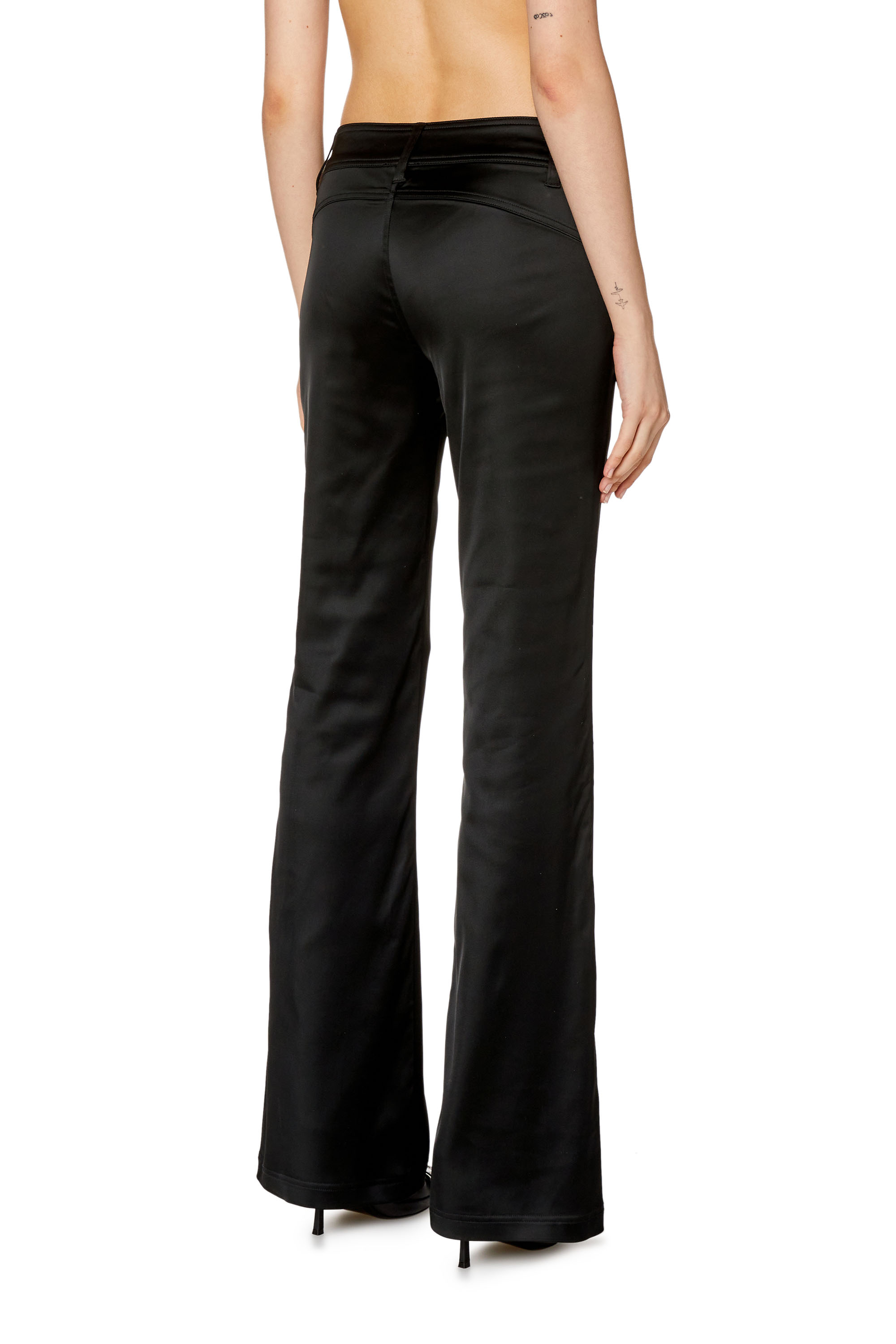 Diesel - P-STELL, Woman's Flared pants in shiny stretch satin in Black - 4