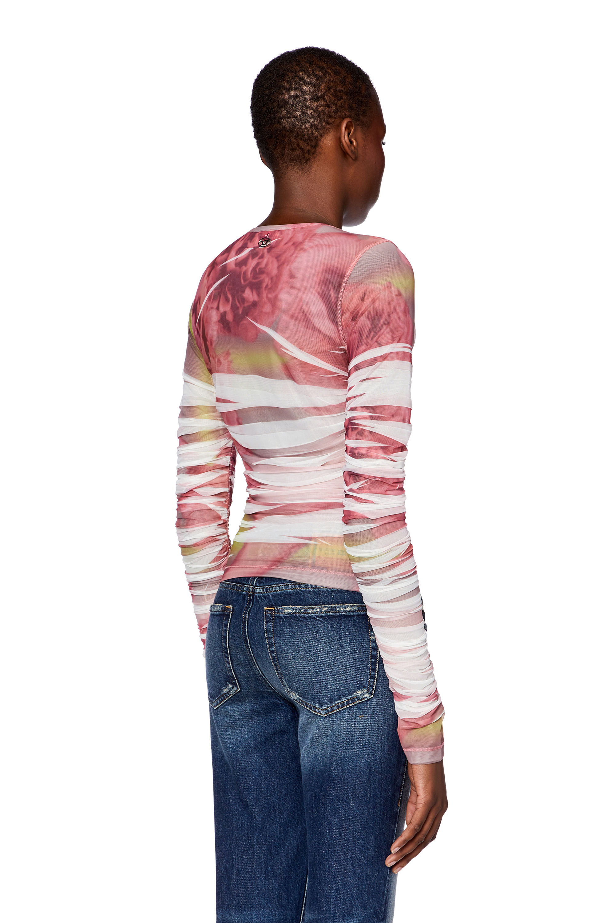 Diesel - T-AMI, Woman's Slim-fit top in printed mesh in Pink - 4