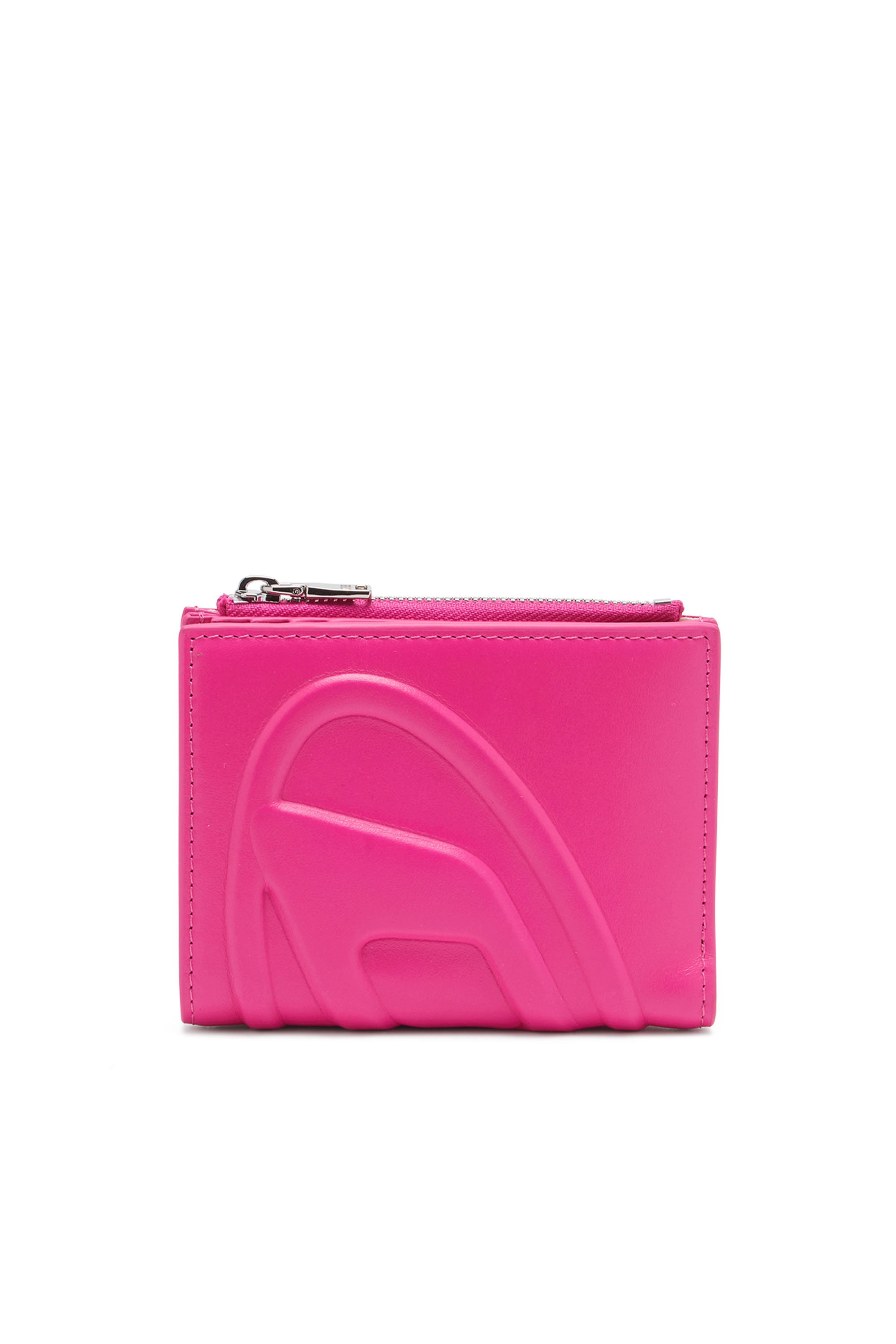 Diesel - 1DR-FOLD BI-FOLD ZIP II, Woman's Small leather wallet with embossed logo in Hot pink - 1