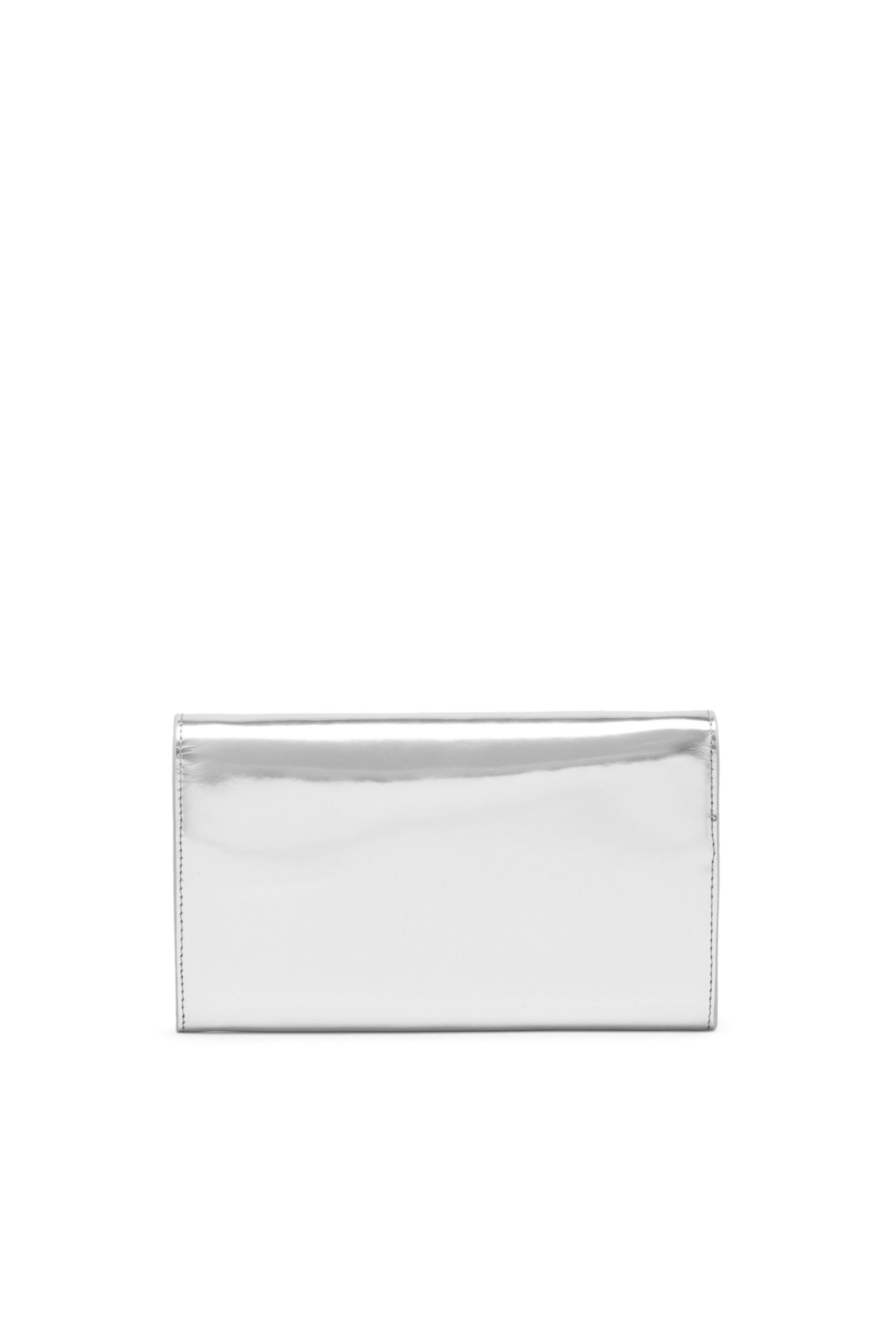 Diesel - LONG WALLET ZIP XXL, Woman's Wallet purse in metallic leather in Silver - 2