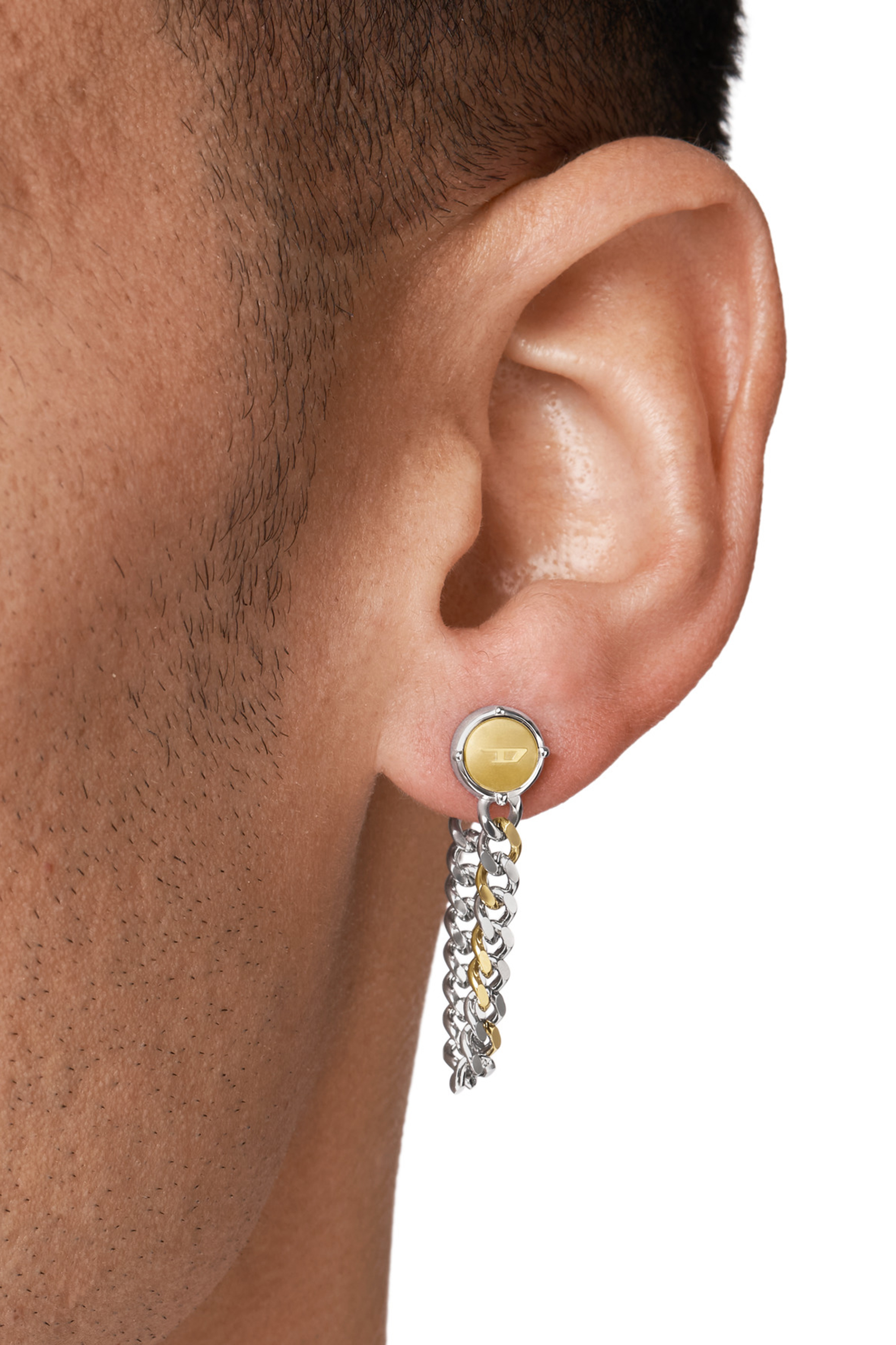 Diesel - DX1353, Unisex's Single stud drop chain stainless steel earring in Silver - 3