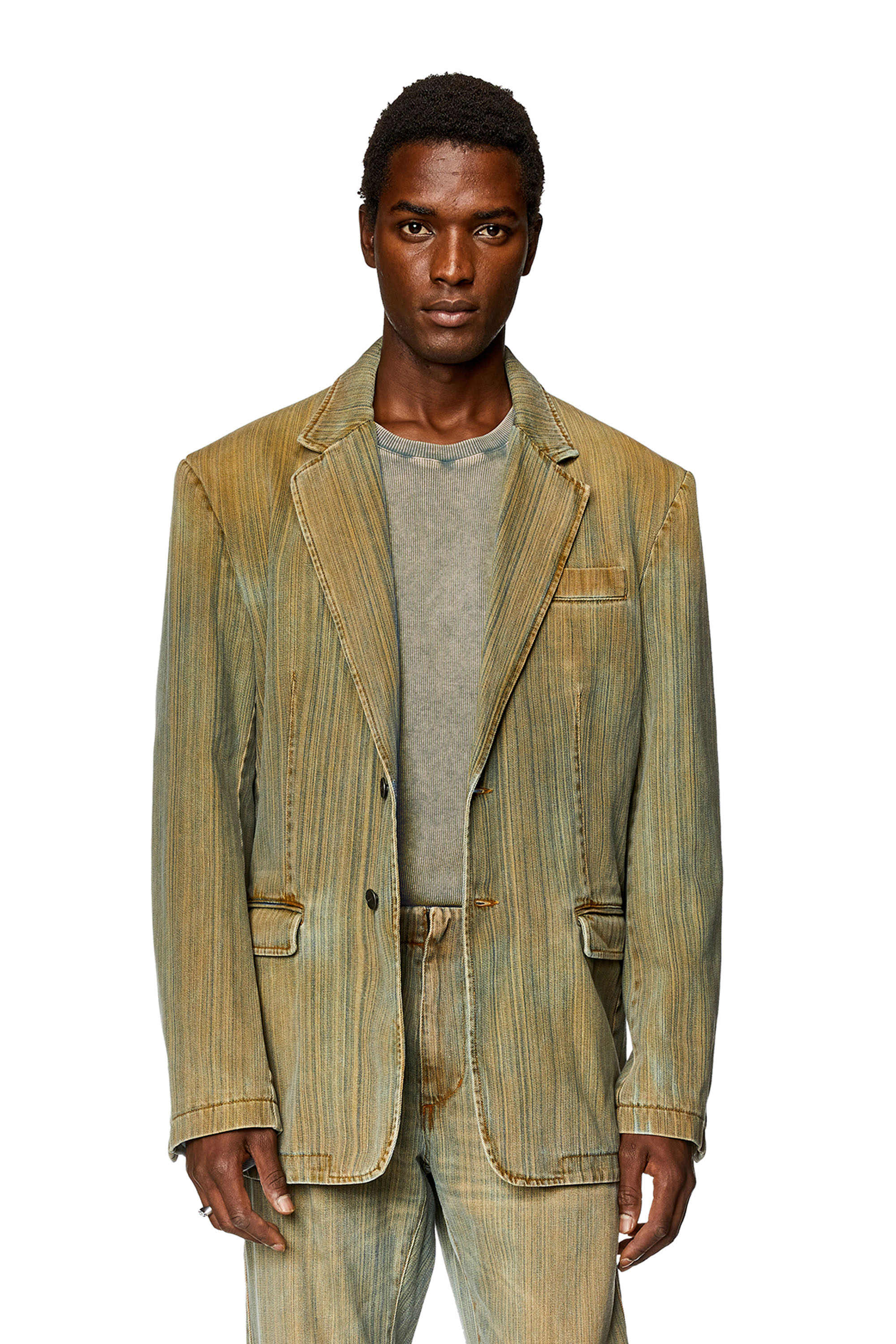 Diesel - D-GRAHAMM-BL-FSD, Man's Blazer in streaky denim in Green/Blue - 1
