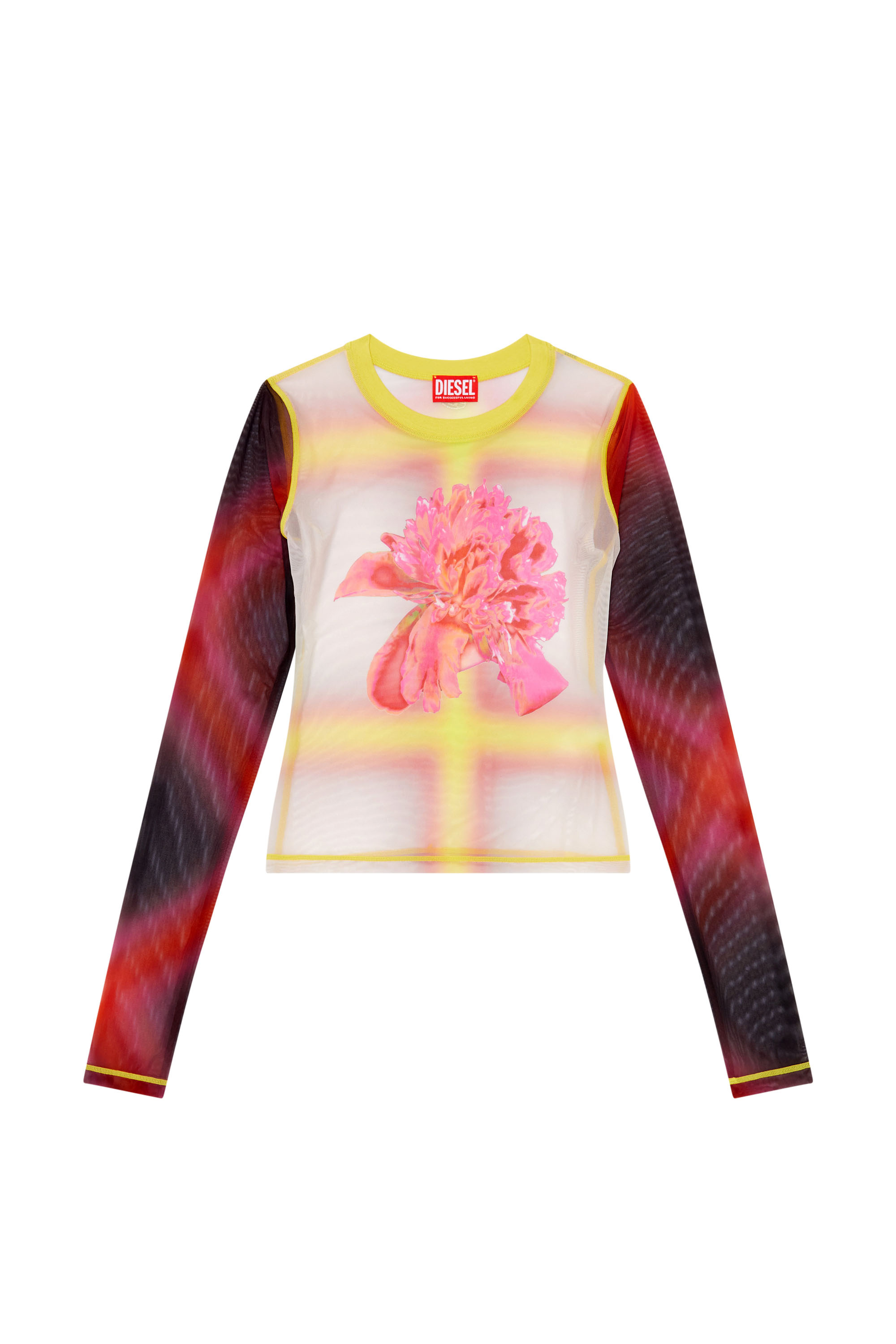 Diesel - T-SIELITO-L1, Woman's Slim-fit mesh top with flower print in Red/Pink - 3