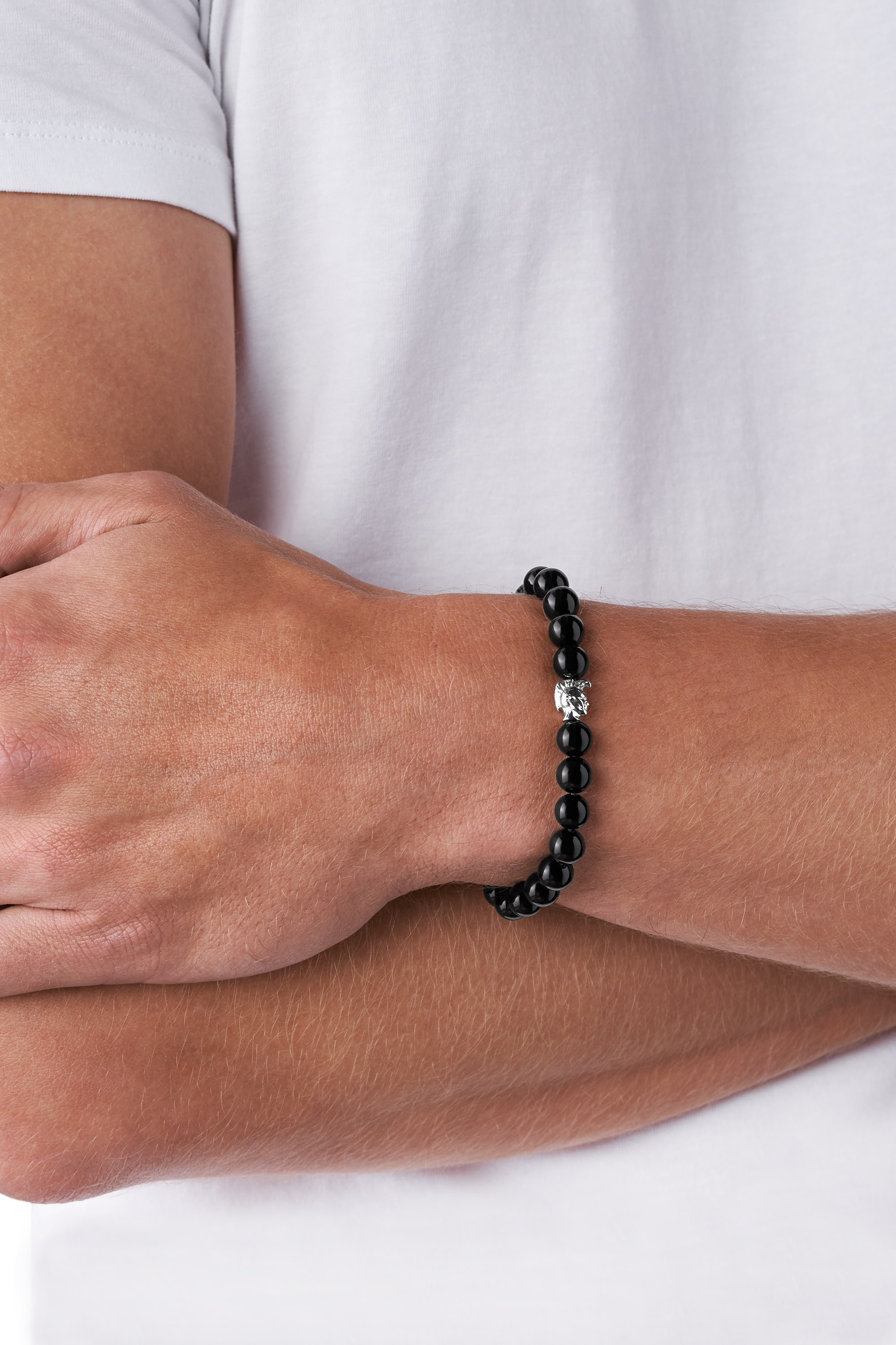 Diesel - BRACELET 1070, Man's Agate beads bracelet with slider clasp in Black - 2