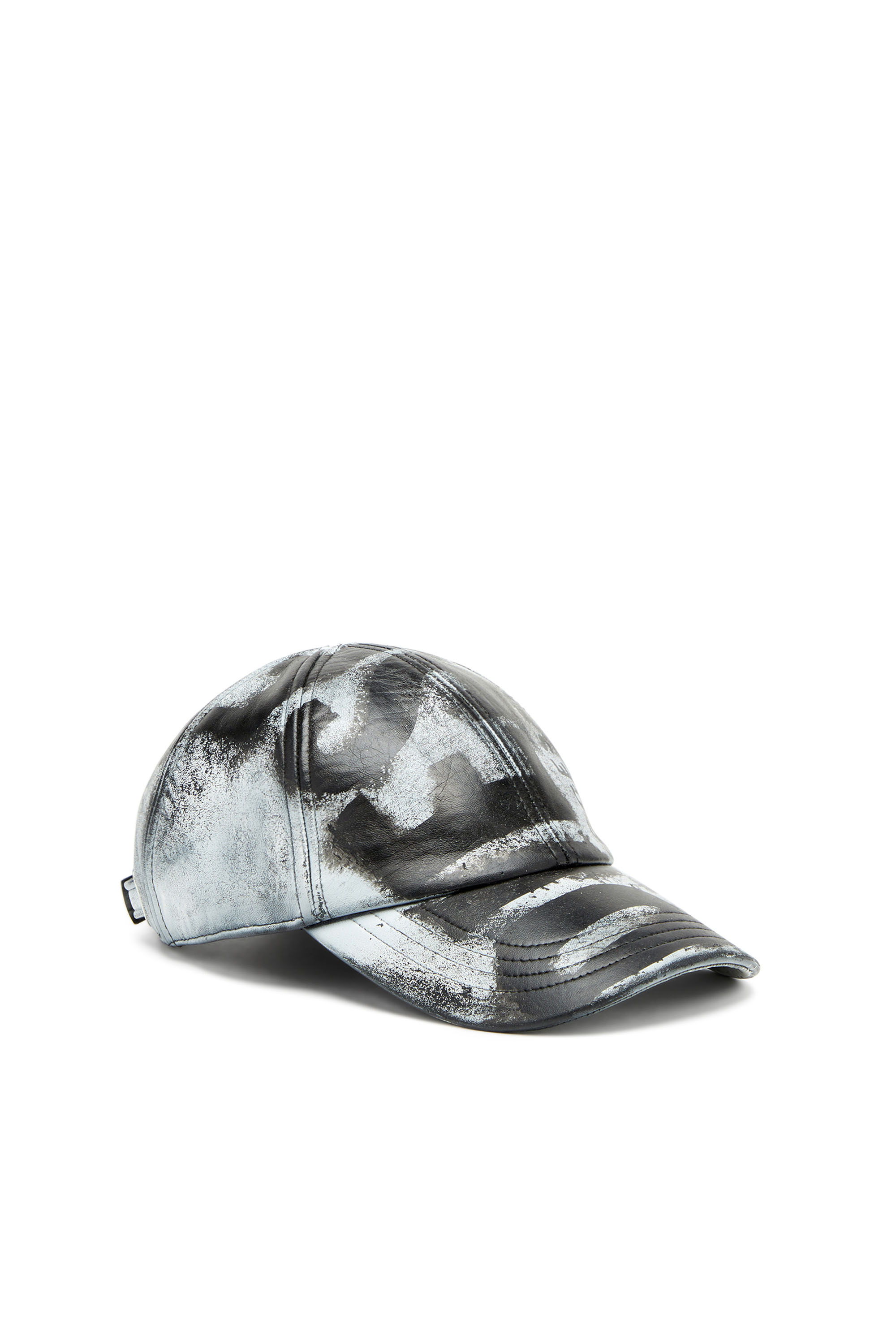 Diesel - C-BOYD, Man's Baseball cap in treated leather in Black/White - 1