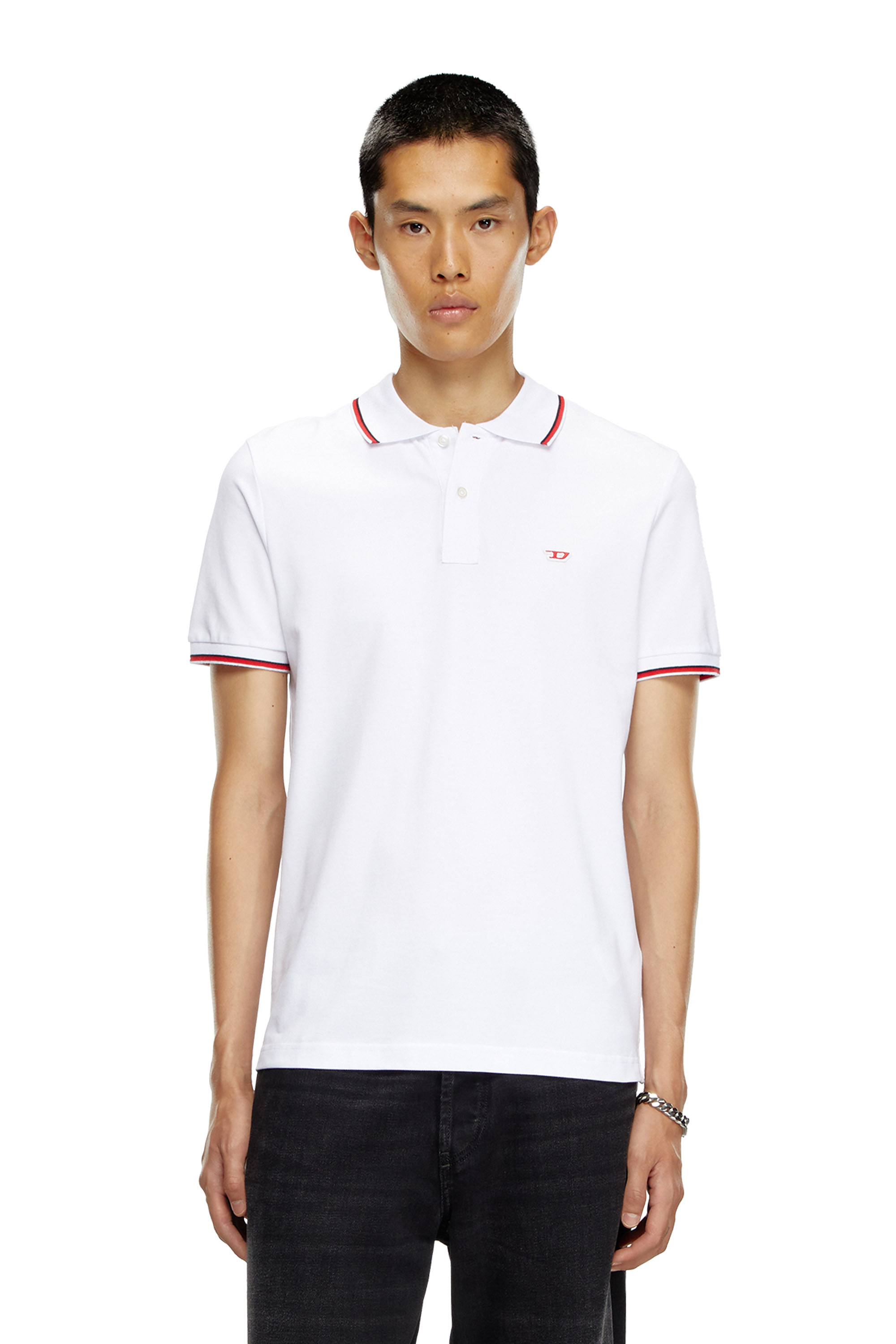 Diesel - T-SMITH-D, Man's Polo shirt with striped trims in White - 1