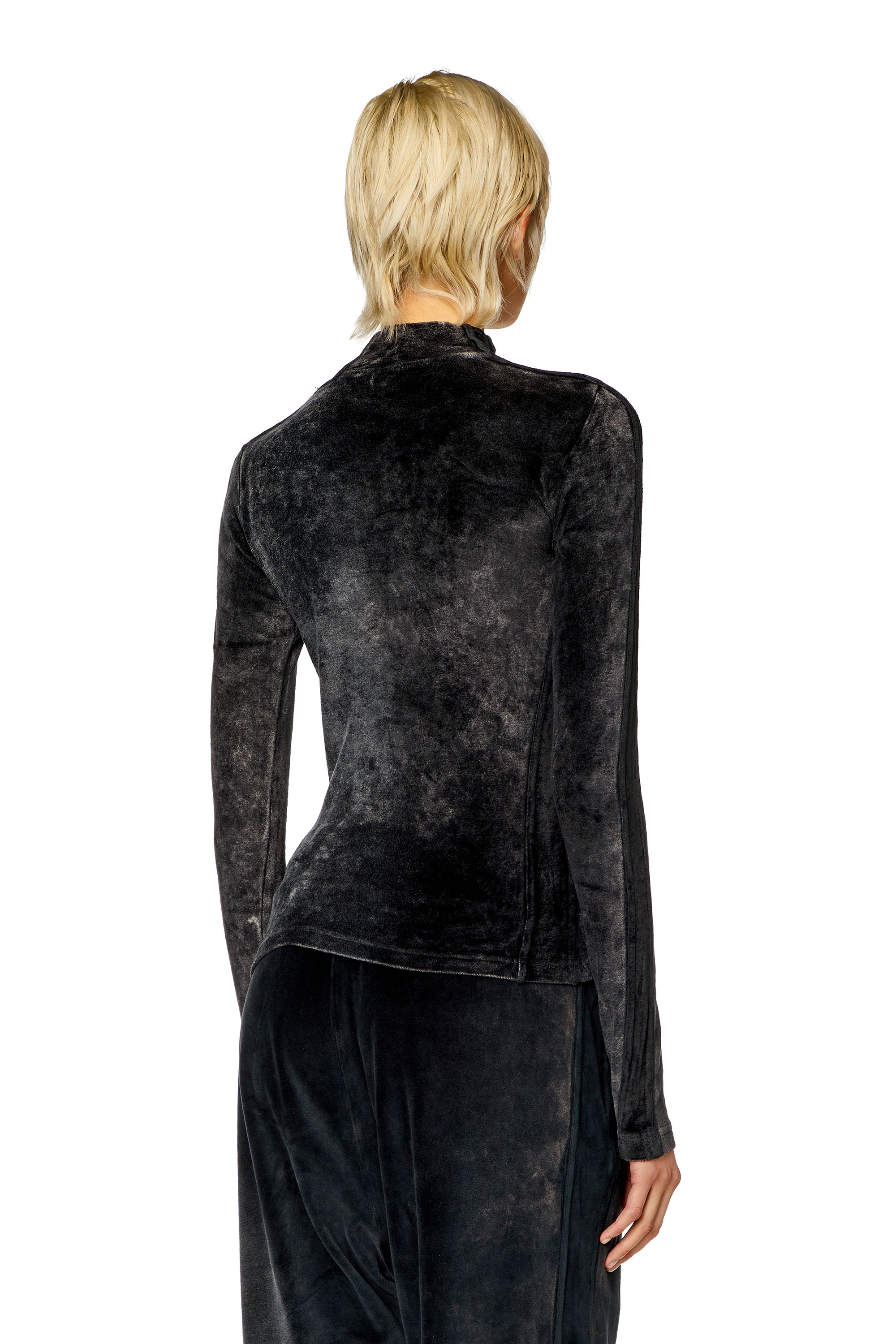 Diesel - T-SLIM-N1, Woman's Mock-neck top in faded chenille in Black - 4