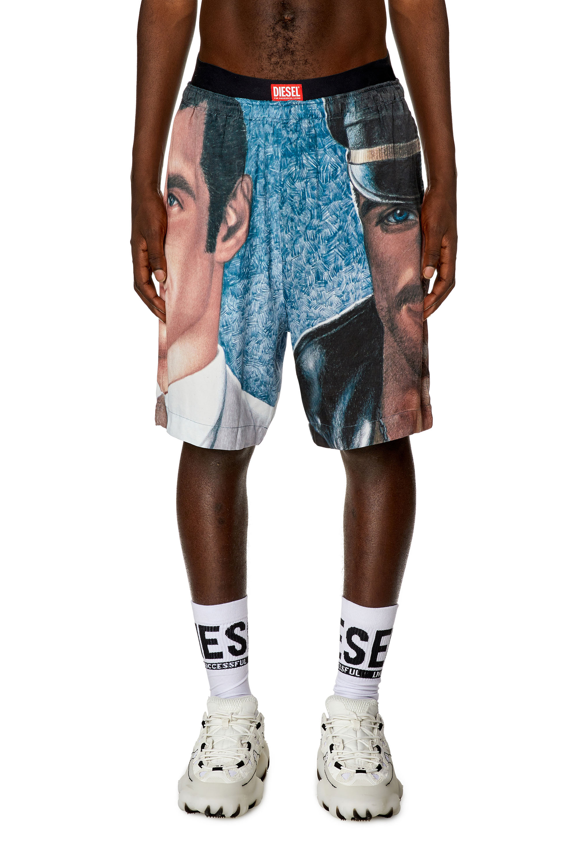 Diesel - PR-P-TOLL-SHO-23A, Unisex's Satin shorts with all-over print in Blue - 2