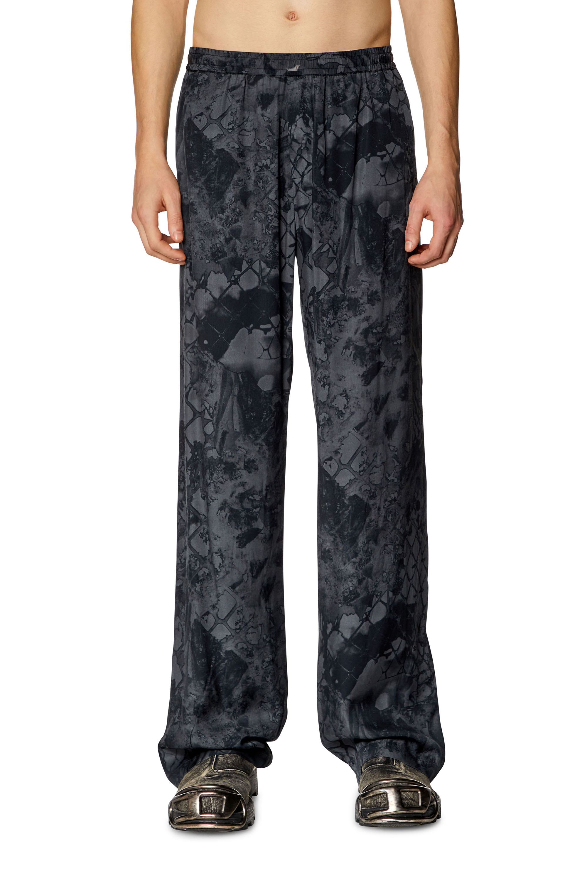 Diesel - P-CORNWALL, Man's Fluid pants with abstract print in Black - 1