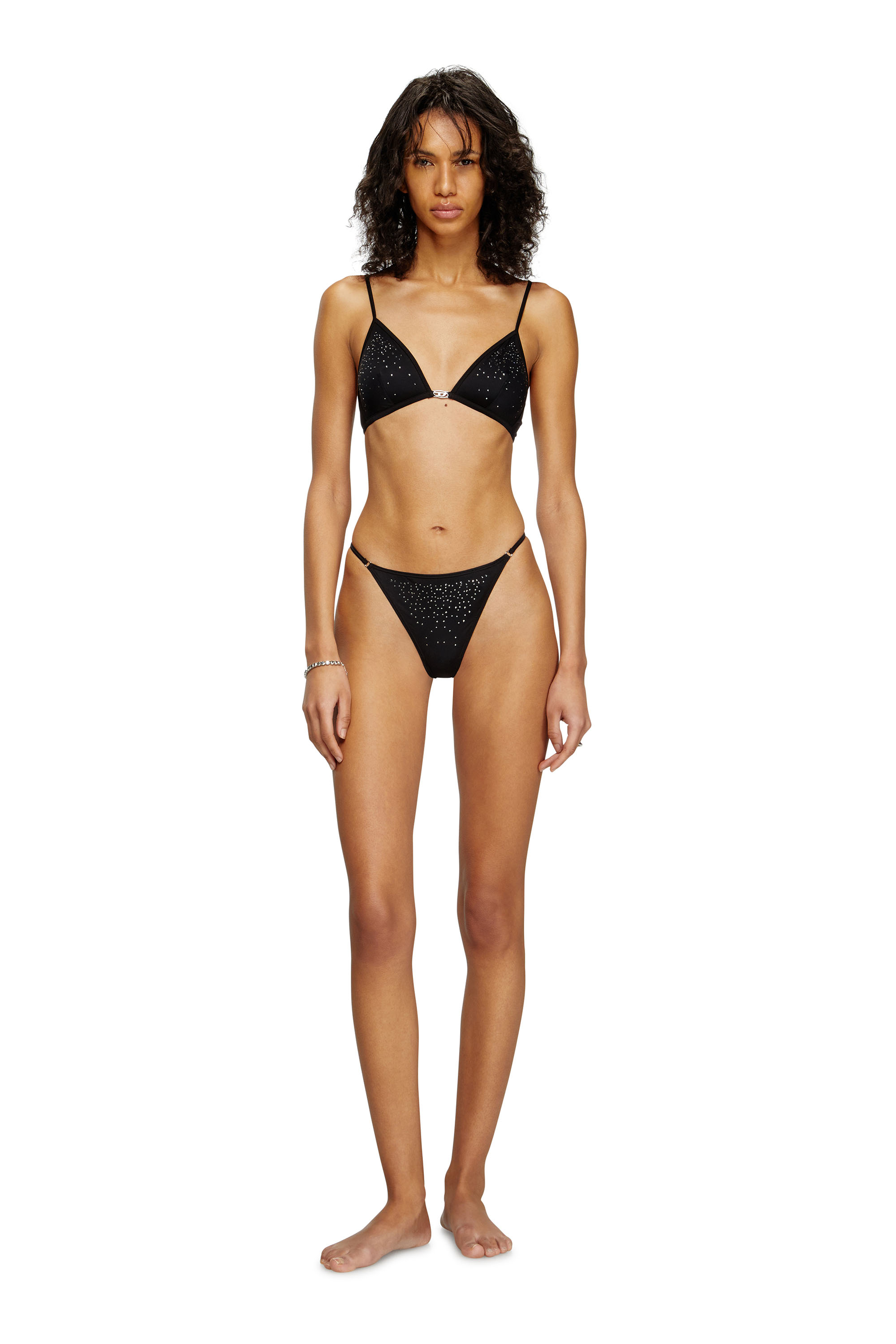Diesel - D-STRING-DNM, Woman's Microfibre thong with crystals in Black - 2