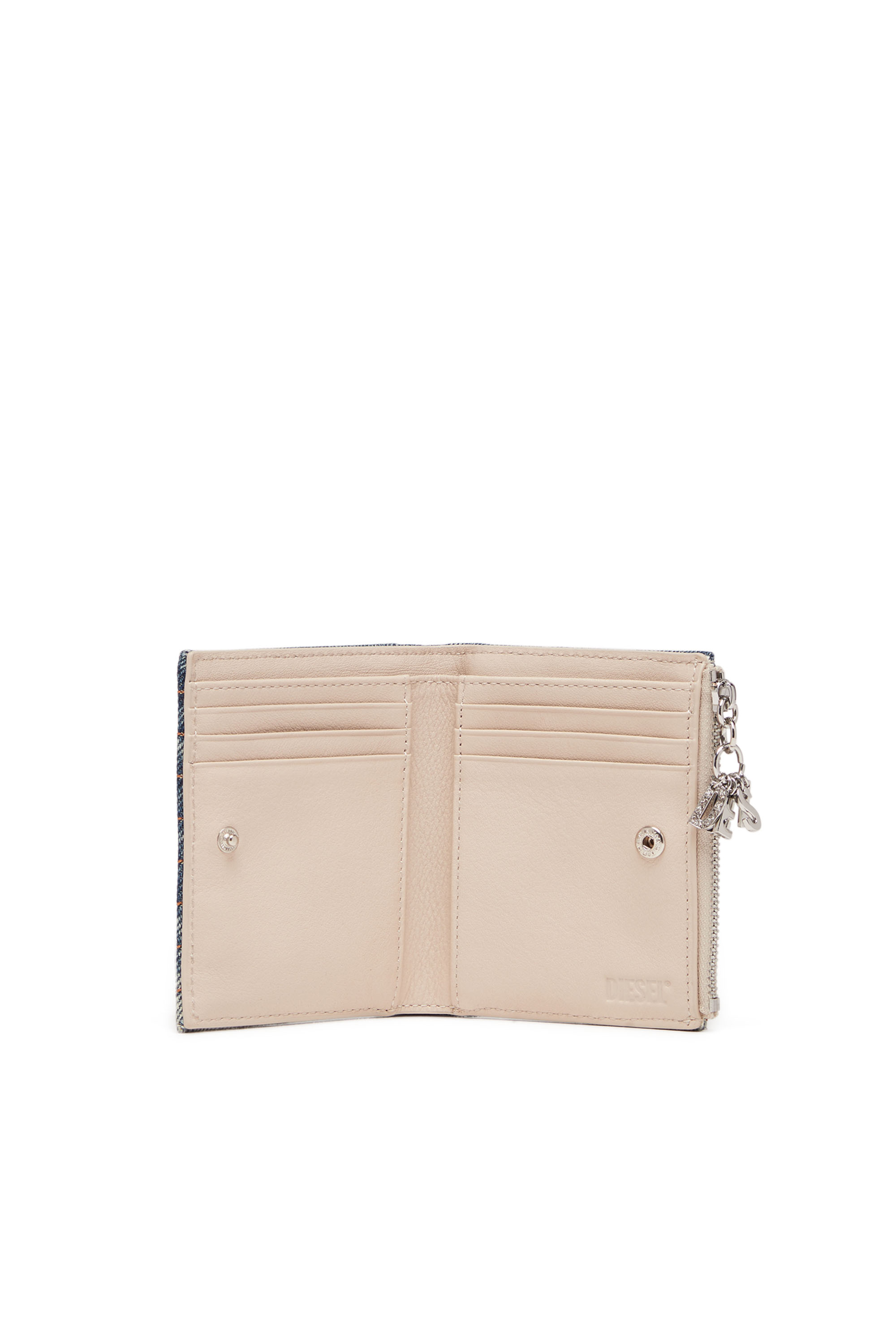 Diesel - BI-FOLD ZIP, Woman's Small wallet in faded quilted-denim in Blue - 3
