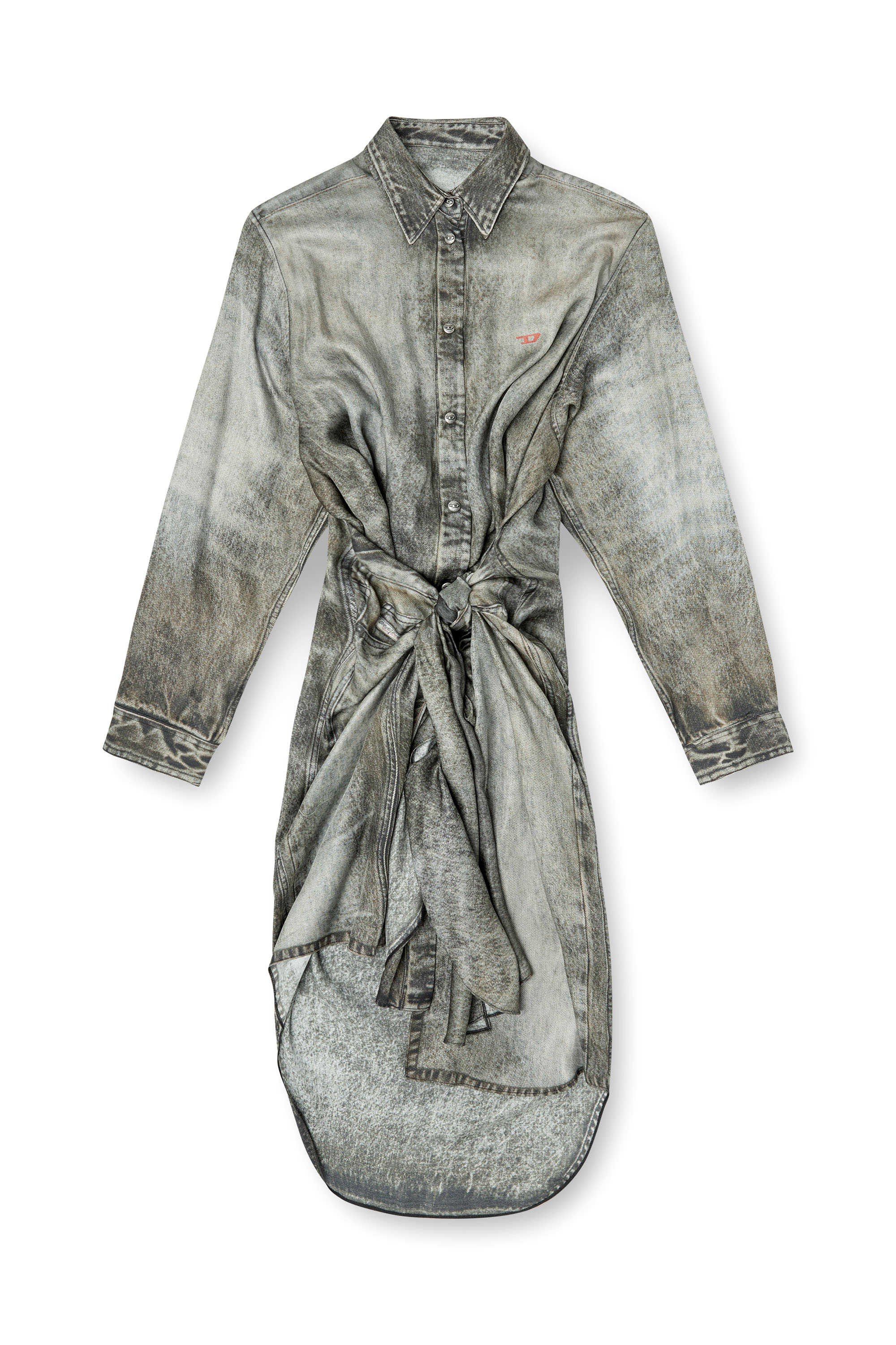 Diesel - D-ILETTA, Woman's Wrap dress in denim-look viscose in Dark grey - 3