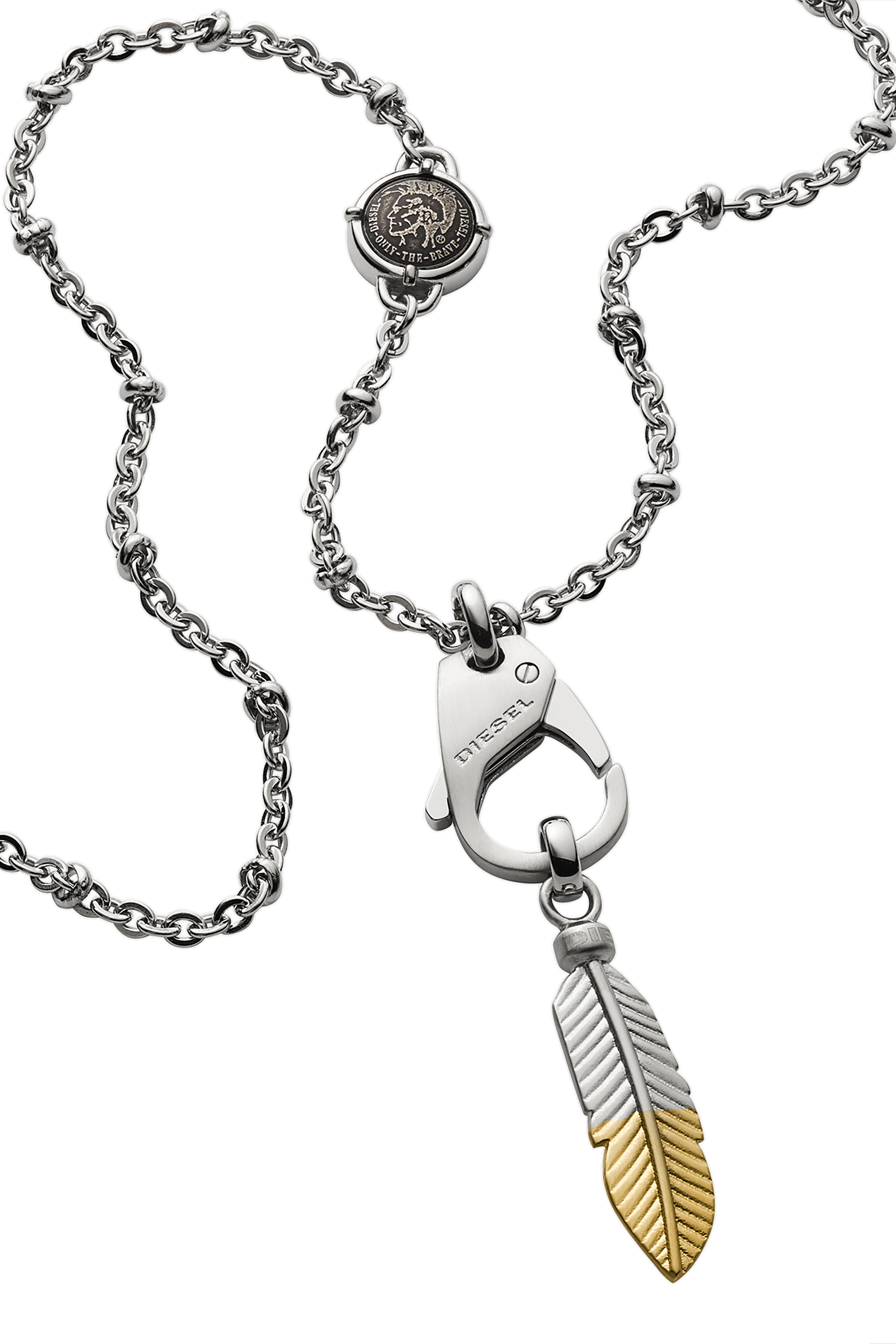 Diesel - DX1204, Man's Feather pendant stainless steel necklace in Silver - 1