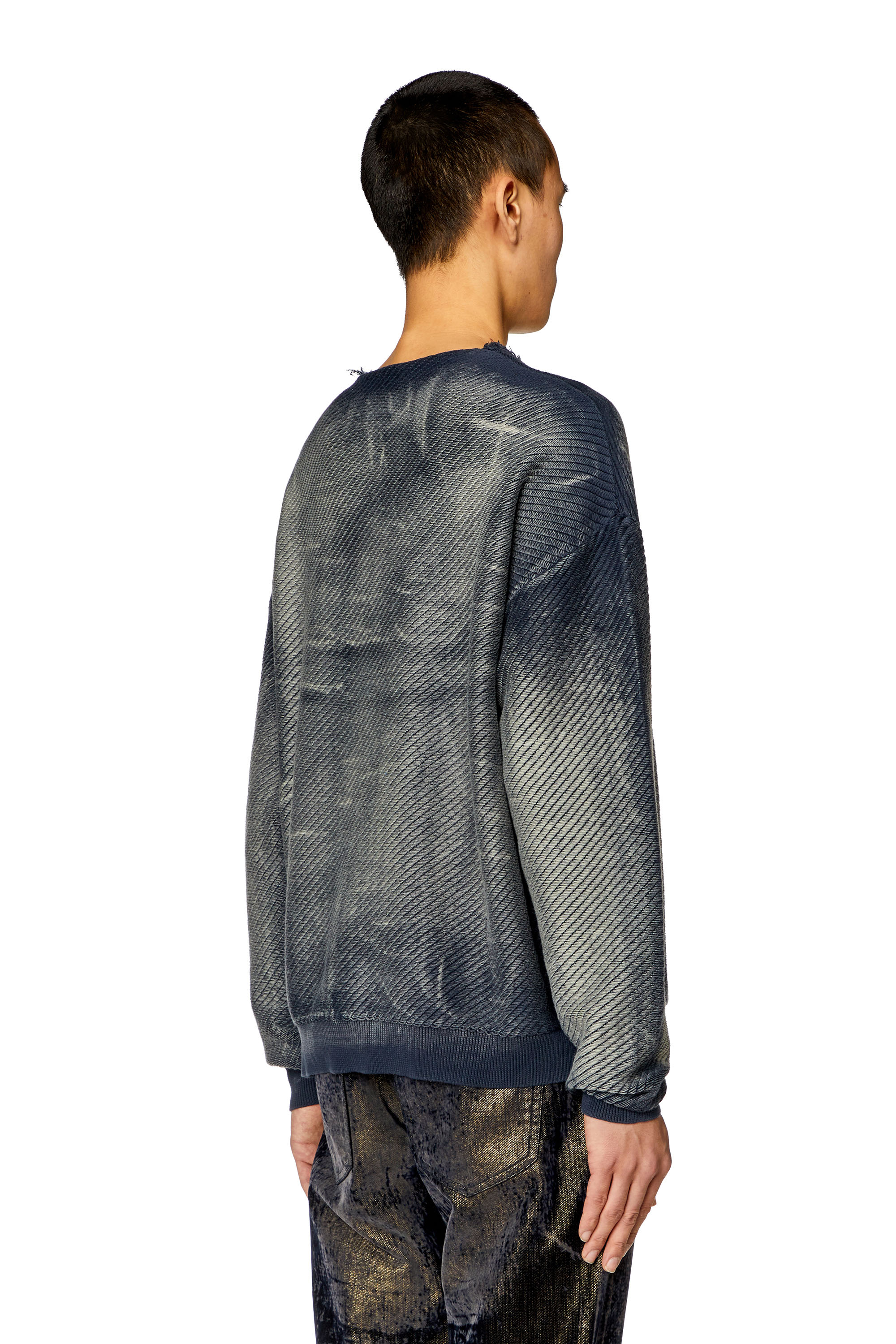 Diesel - K-KLEVER, Man's Frayed denim-effect jumper in Dark Blue - 4