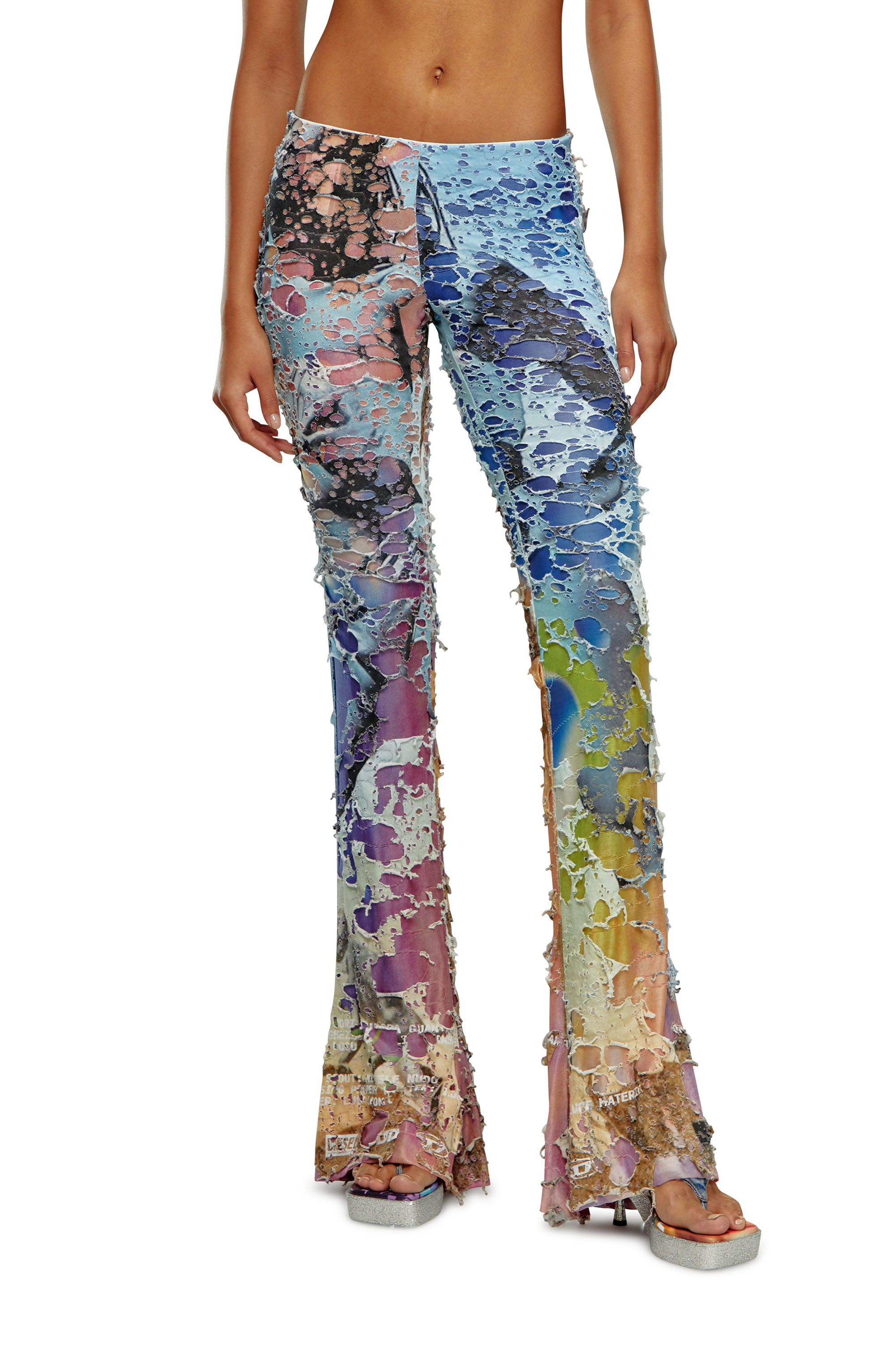 Diesel - P-MAYIM, Woman's Destroyed pants with cinema prints in Blue/Pink - 1