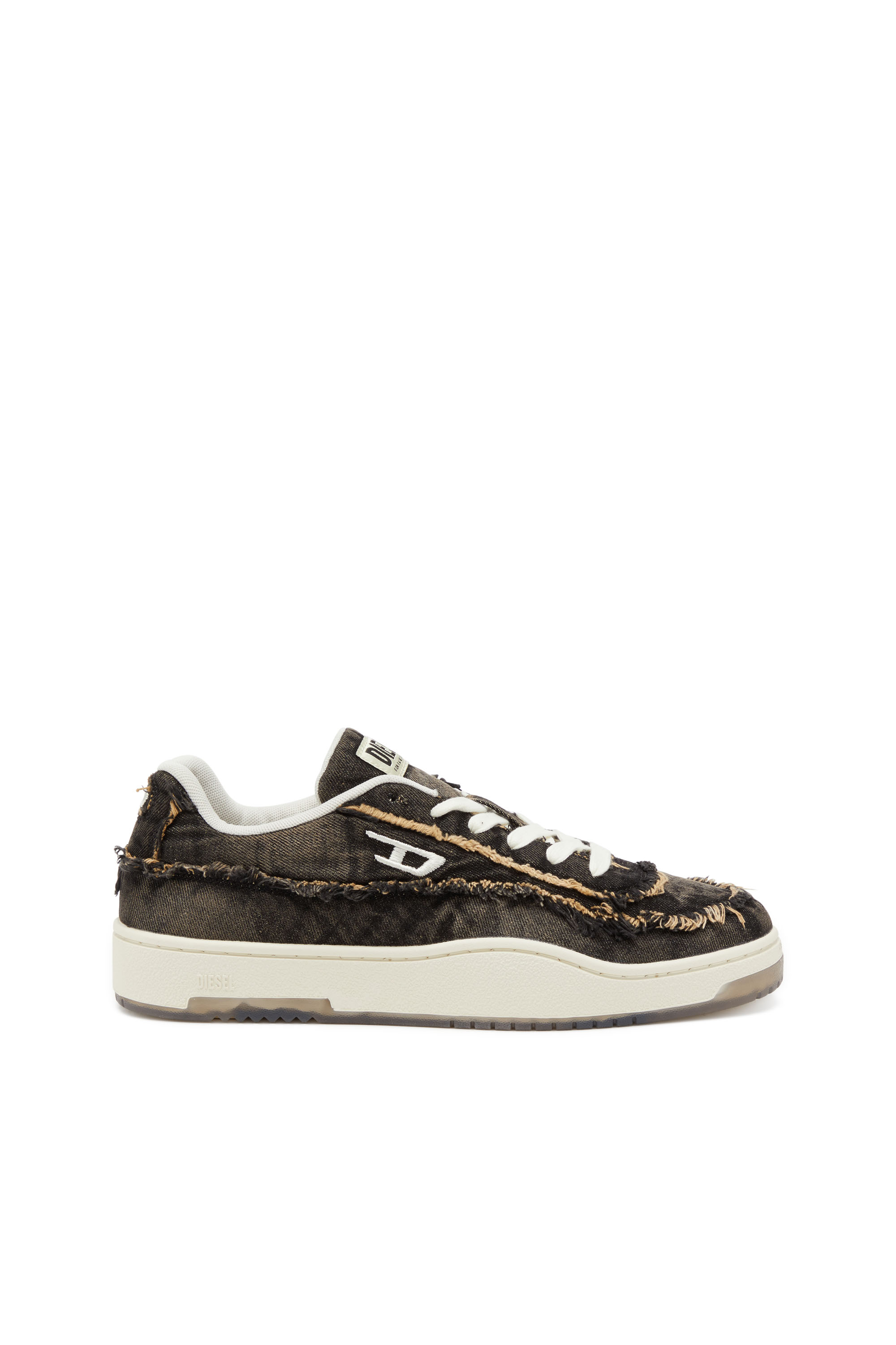 Diesel - S-TRACKER-D LOW, Man's Frayed denim sneakers with transparent sole in Black - 1
