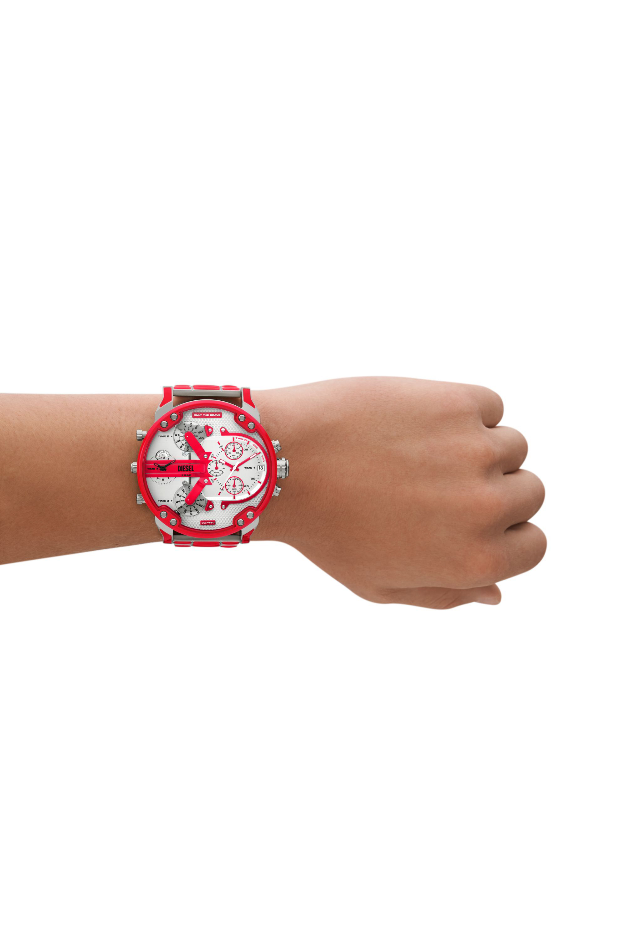 Diesel - DZ7480, Man's Mr. Daddy 2.0 red enamel and stainless steel watch in Red - 4