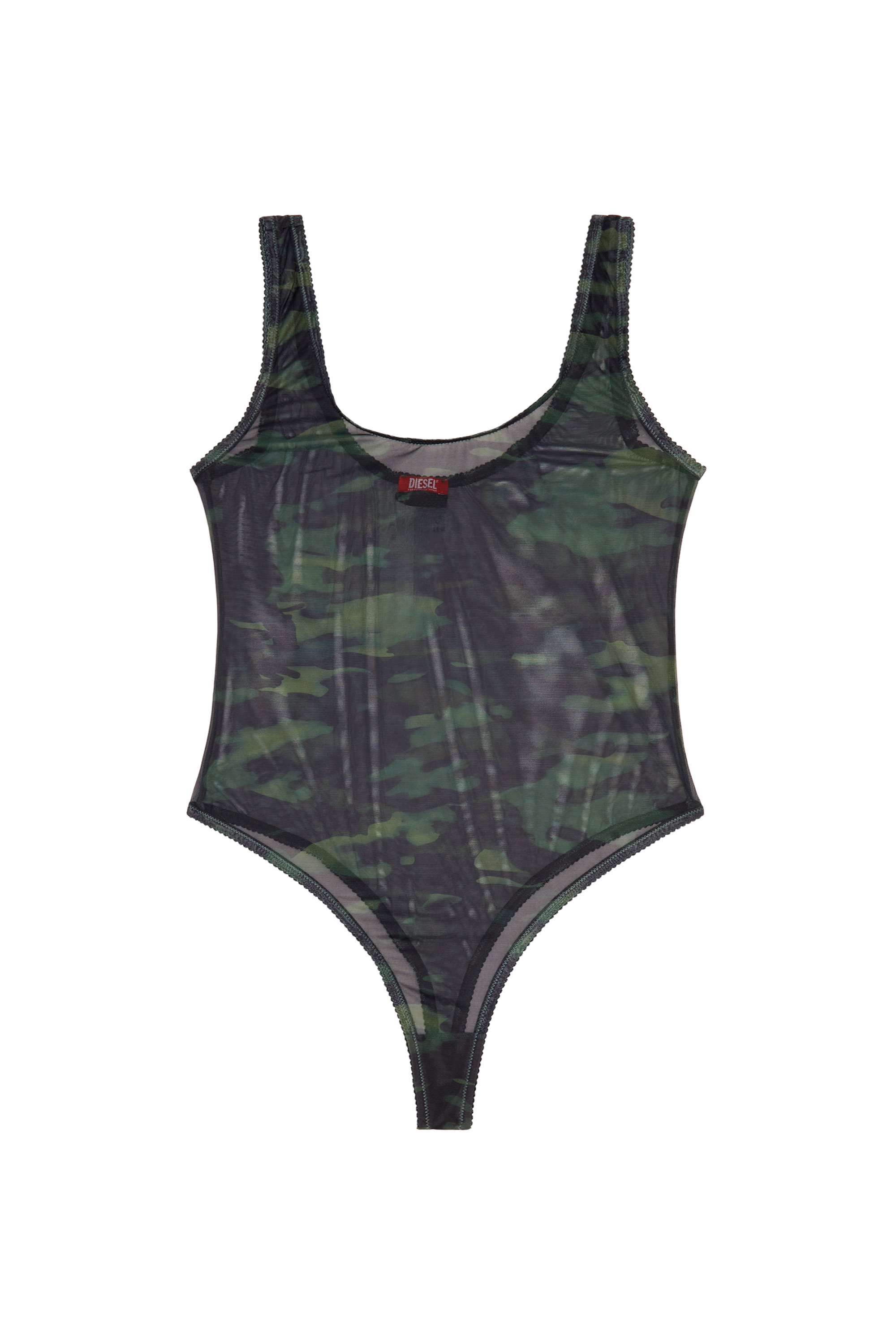 Diesel - UFBY-YOMA, Woman's Thong bodysuit in camo stretch mesh in Black - 4