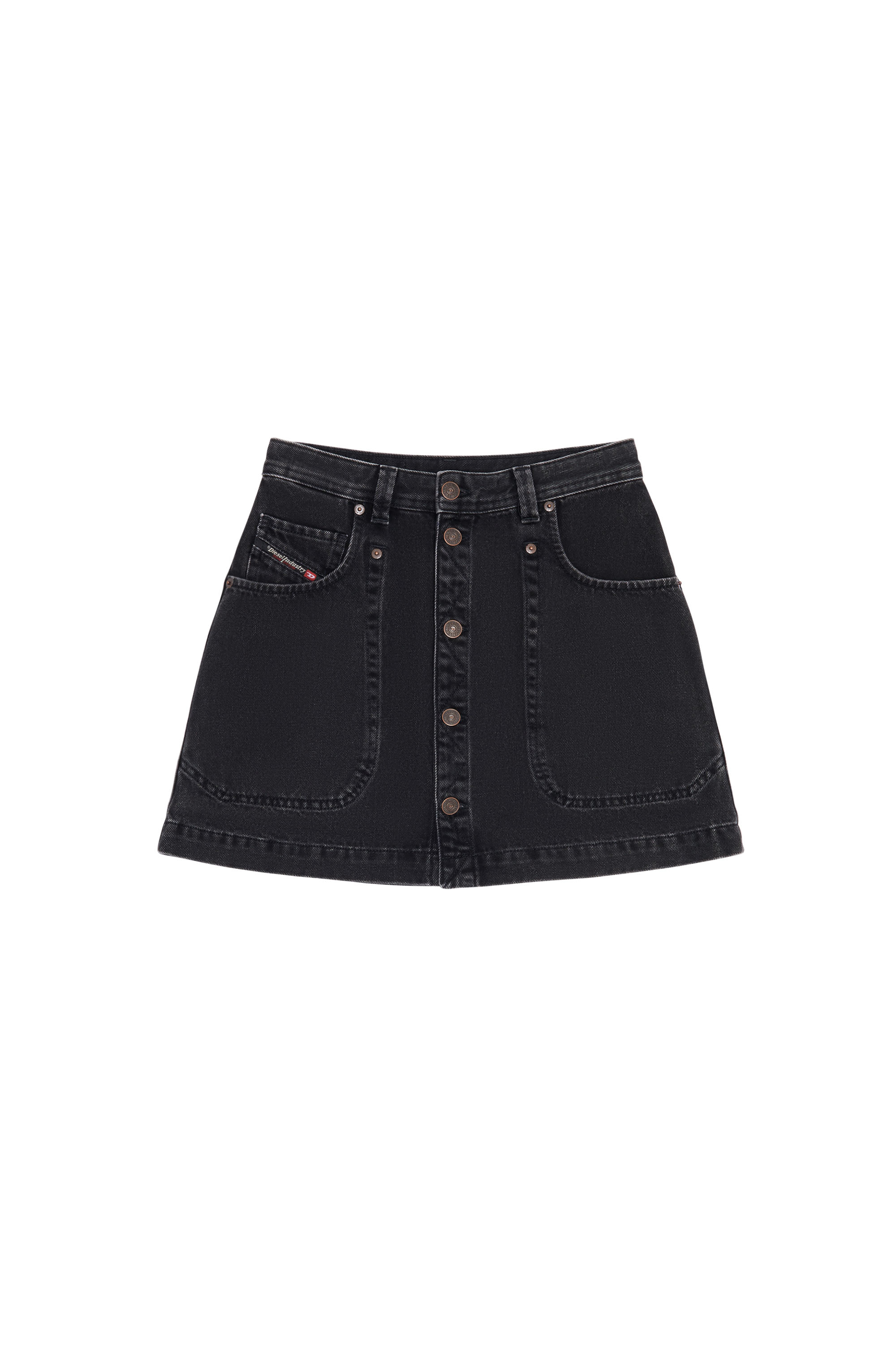 Diesel - DE-ALBUS A-LINE SKIRT, Woman's A-line mini skirt in denim in Black/Dark grey - 3
