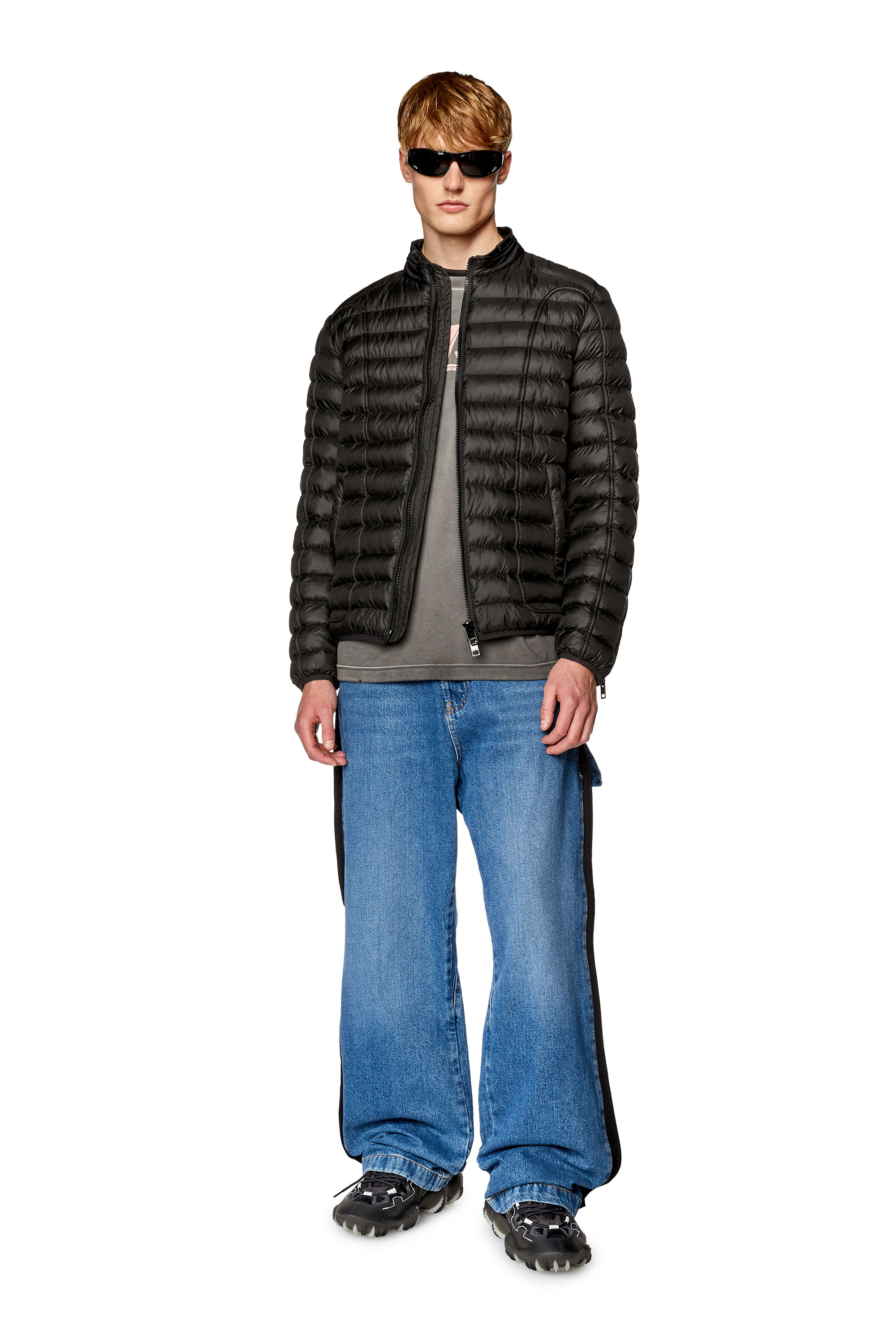 Diesel - W-HAWKYL, Man's Nylon puffer jacket with piping in Black - 2