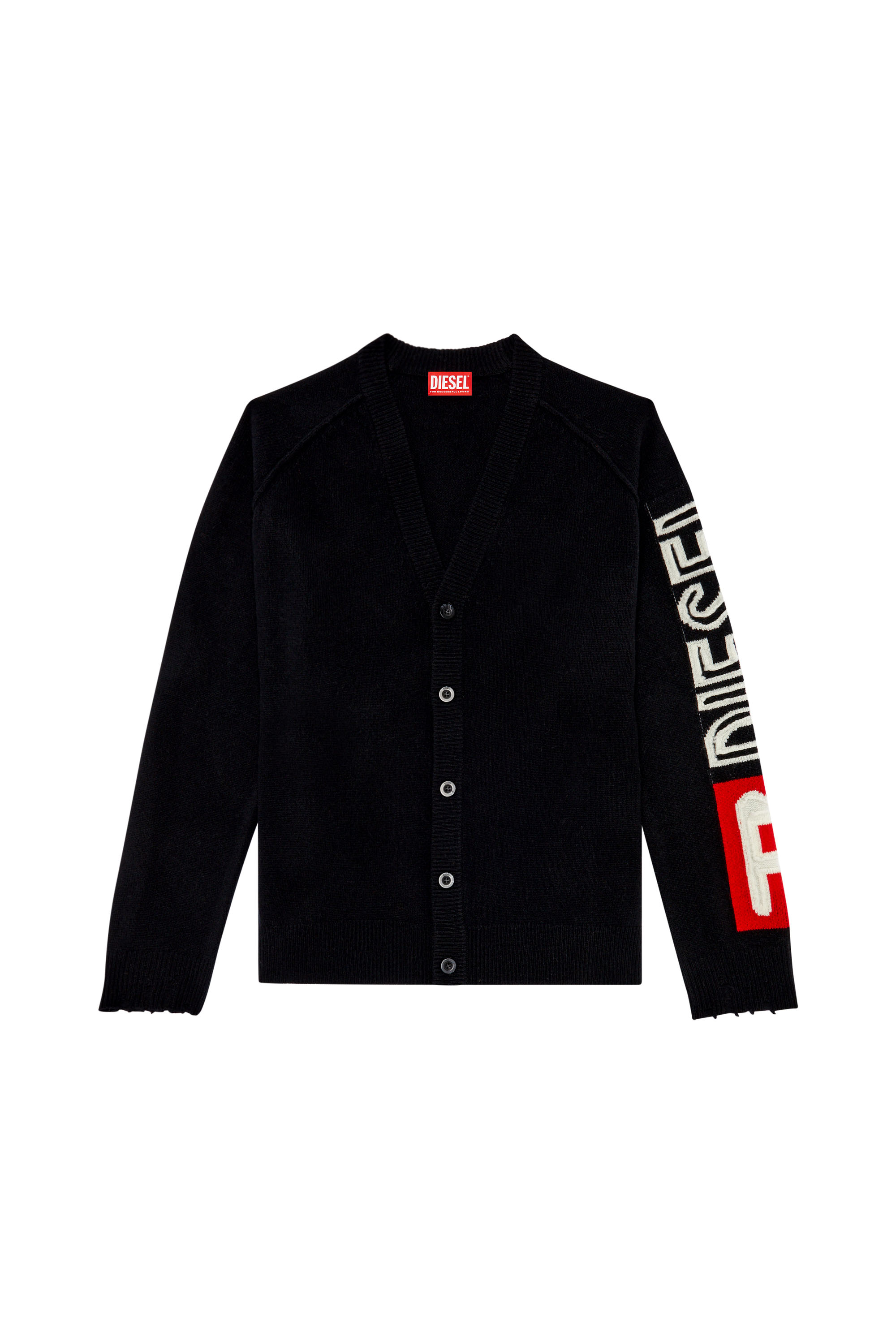 Diesel - K-SARRI, Man's Wool cardigan with cut-up logo in Black - 3