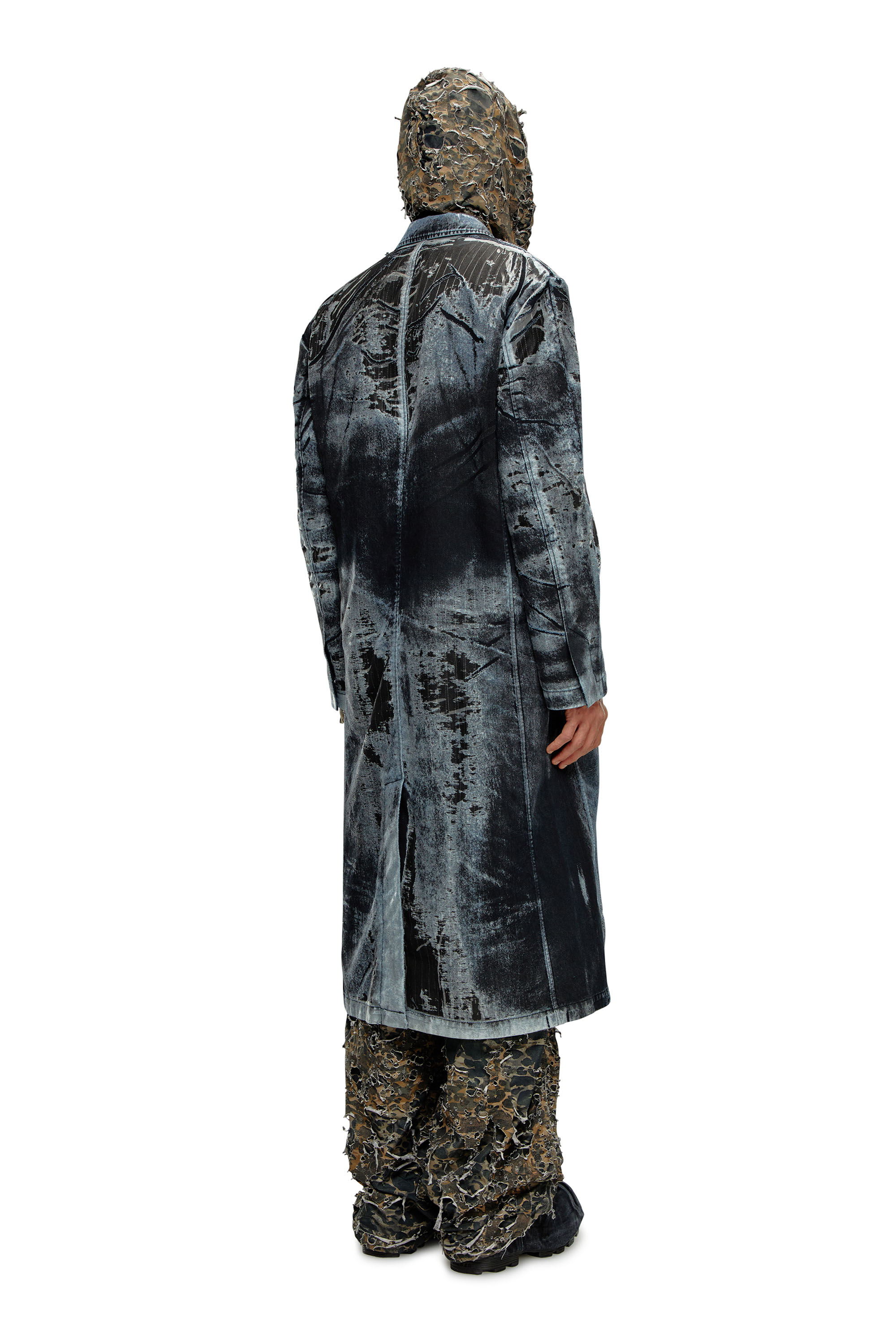 Diesel - D-BLA-LONG-DEV-FSE, Man's Coat in pinstriped devoré denim in Dark Blue - 4