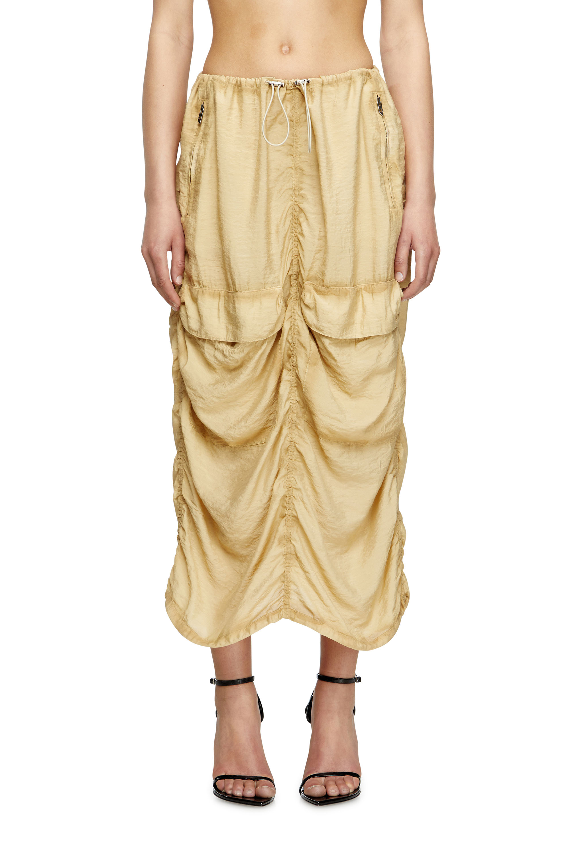 Diesel - O-RACLE, Woman's Cargo midi skirt in treated viscose-nylon in Beige - 1