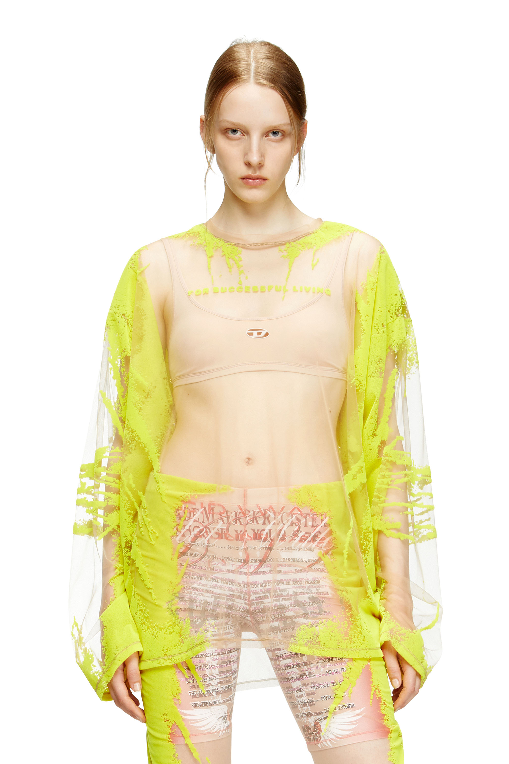Diesel - T-HASSAN-LS-A, Unisex's Long-sleeve nylon T-shirt with lyrics print in Yellow - 1