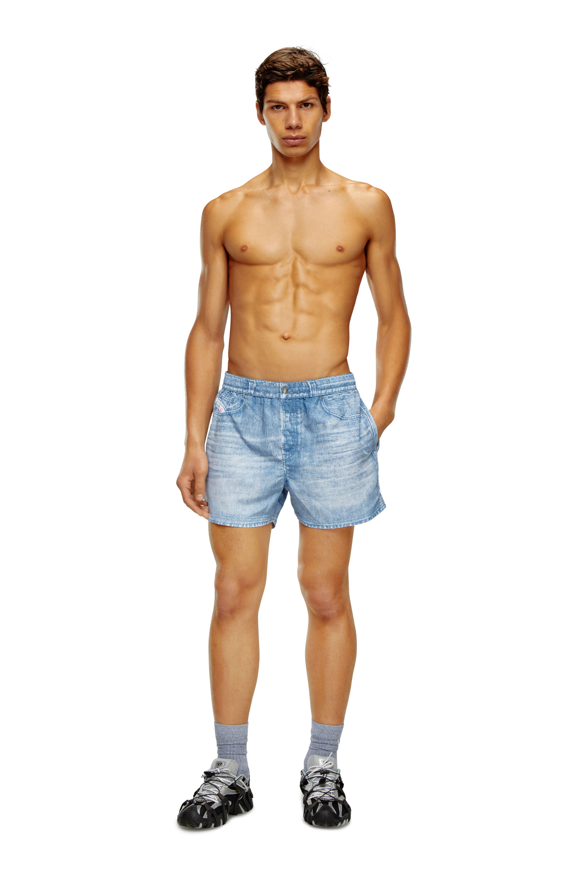 Diesel - BMBX-KEN-37, Man's Mid-length swim shorts with denim print in Light Blue - 1