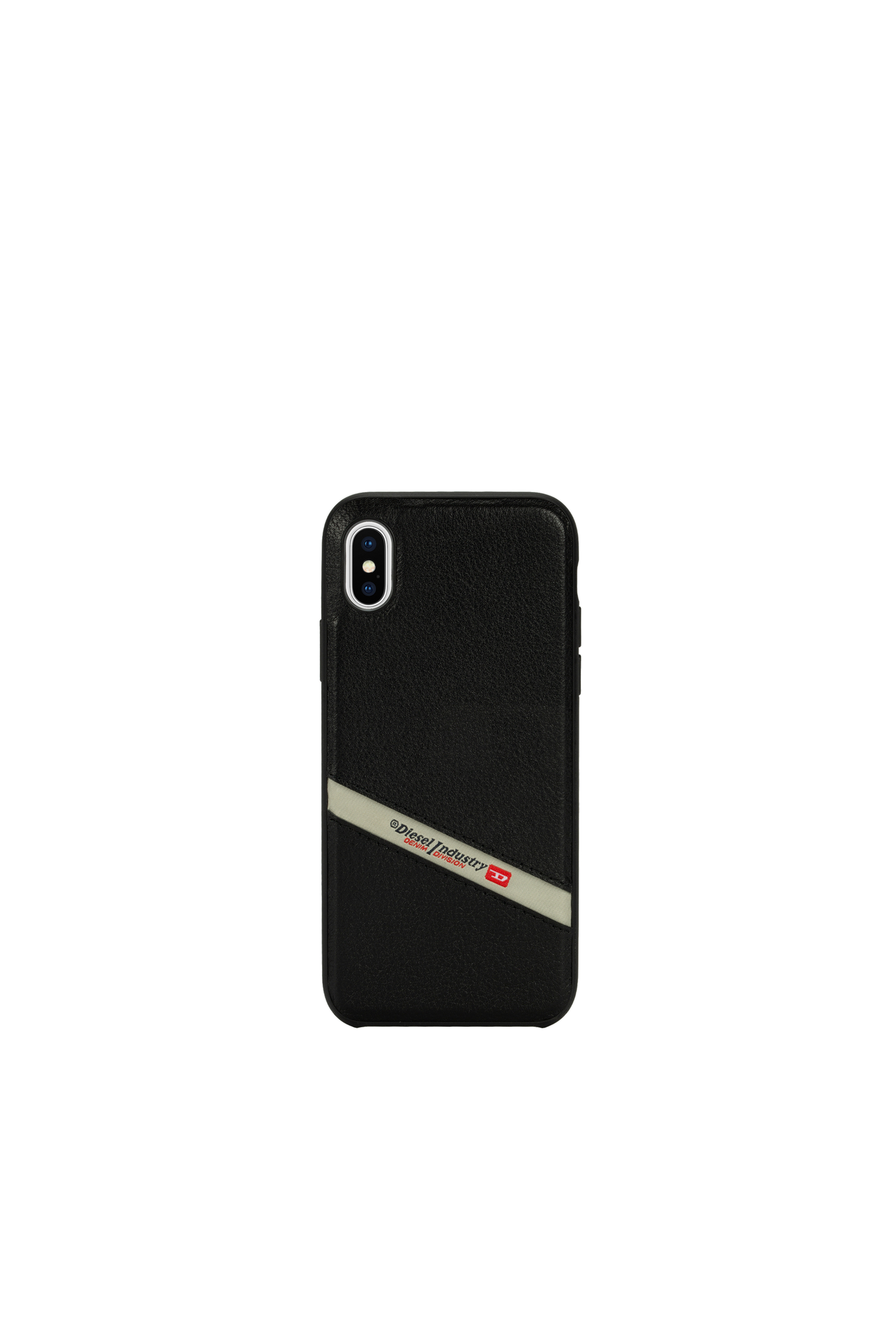 Diesel - DIESEL LEATHER CO-MOLD CASE FOR IPHONE XS MAX, Unisex's Black leather diagonal logo case, iPhone XS Max in Black - 2