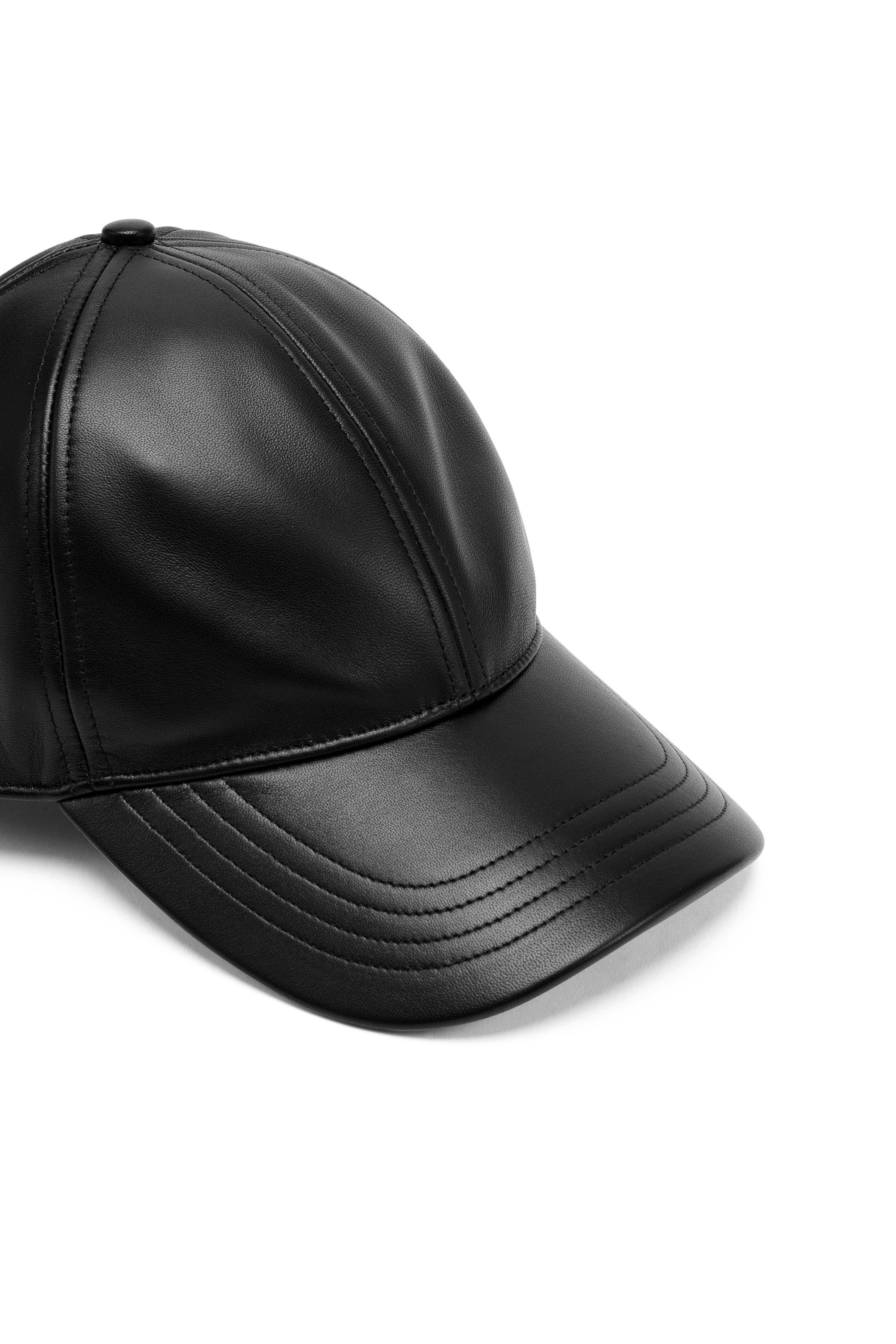 Diesel - C-BILL, Man's Leather baseball cap with embossed logo in Black - 3