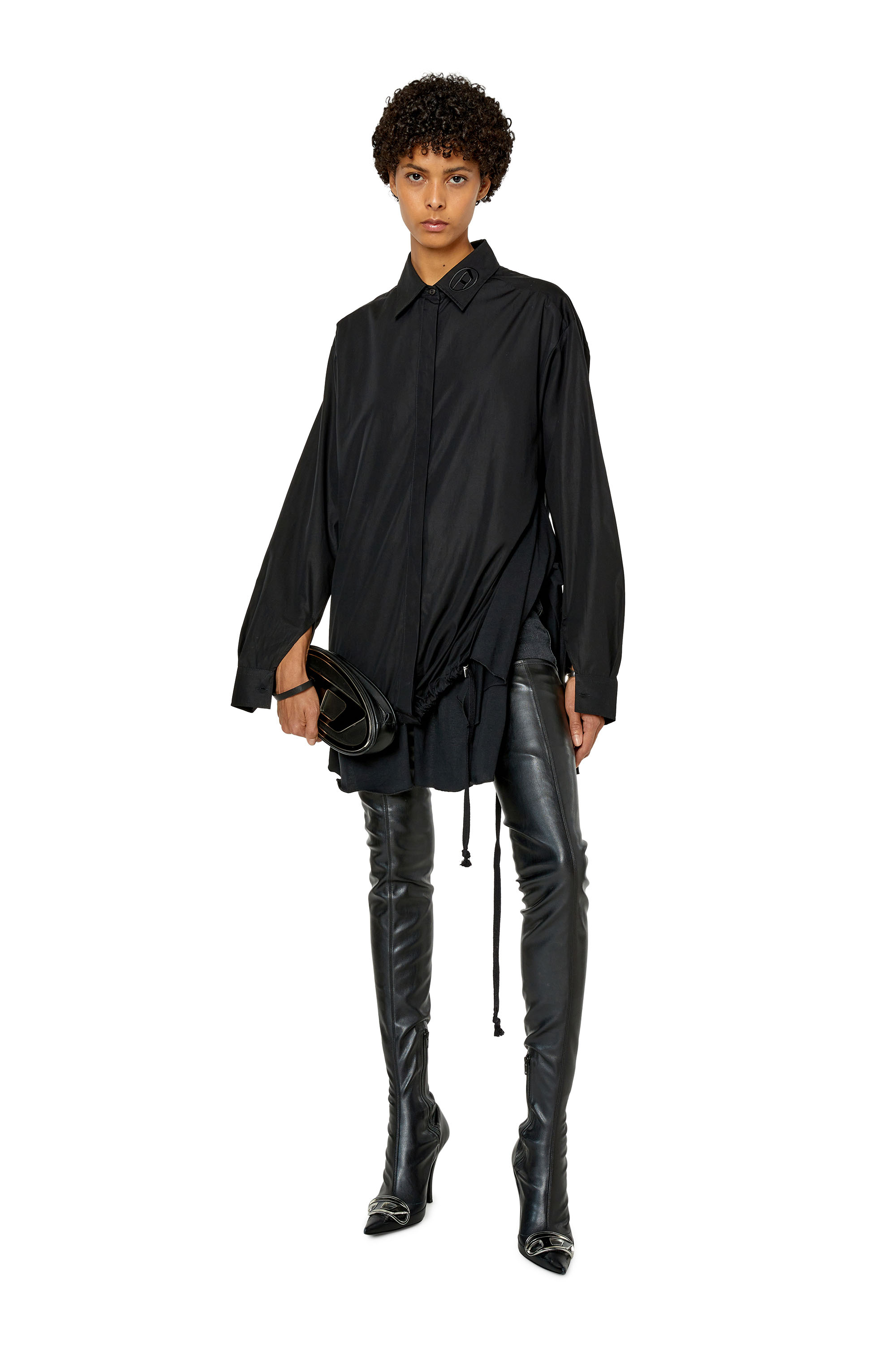 Diesel - C-ENTELA, Woman's Poplin shirt with handkerchief hem in Black - 1