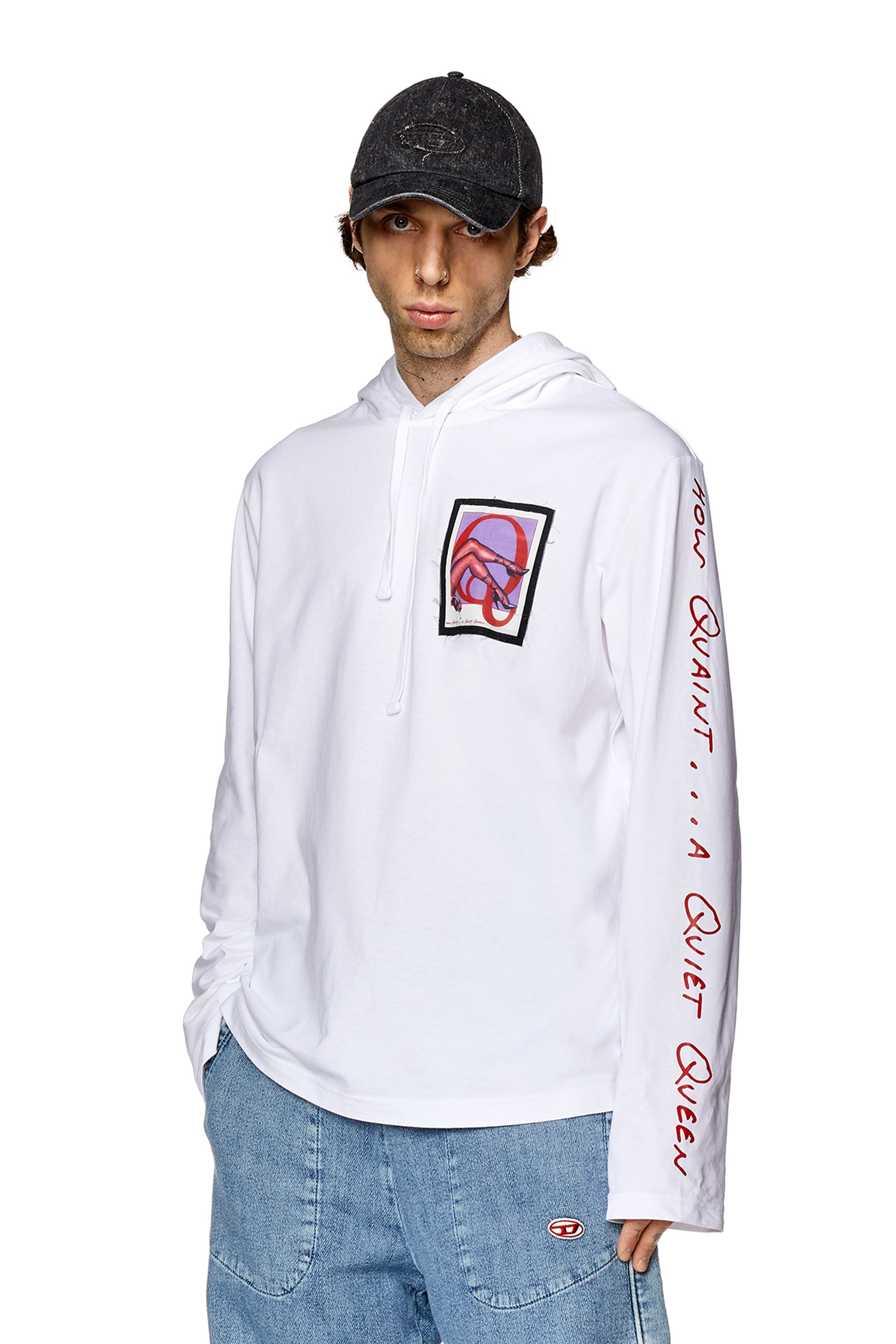 Diesel - PR-T-CRANE-LS-HOOD, Unisex's Hoodie with patches and lettering in White - 1