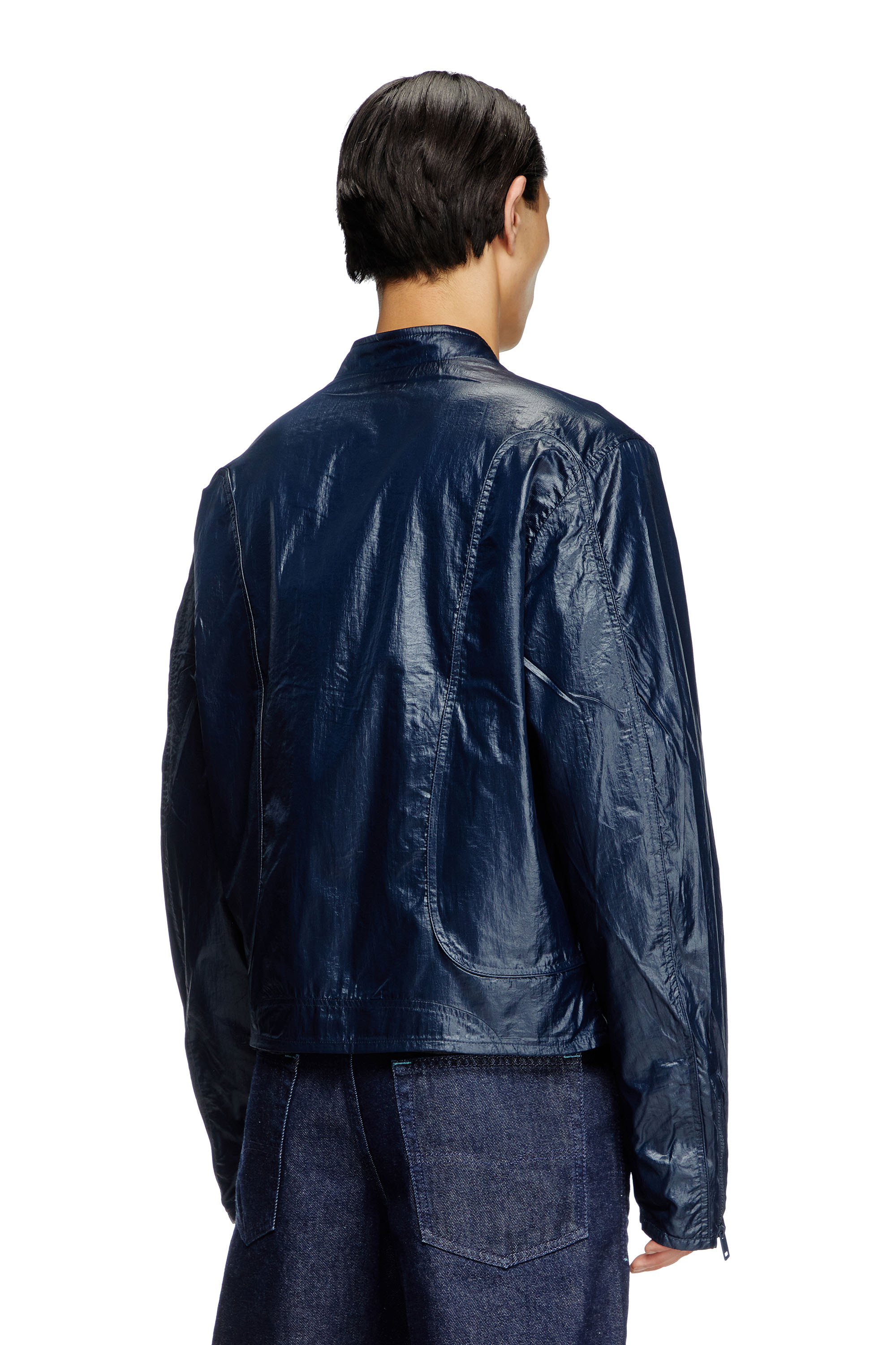 Diesel - J-CLAYS, Man's Biker jacket in shiny ripstop in Blue - 4