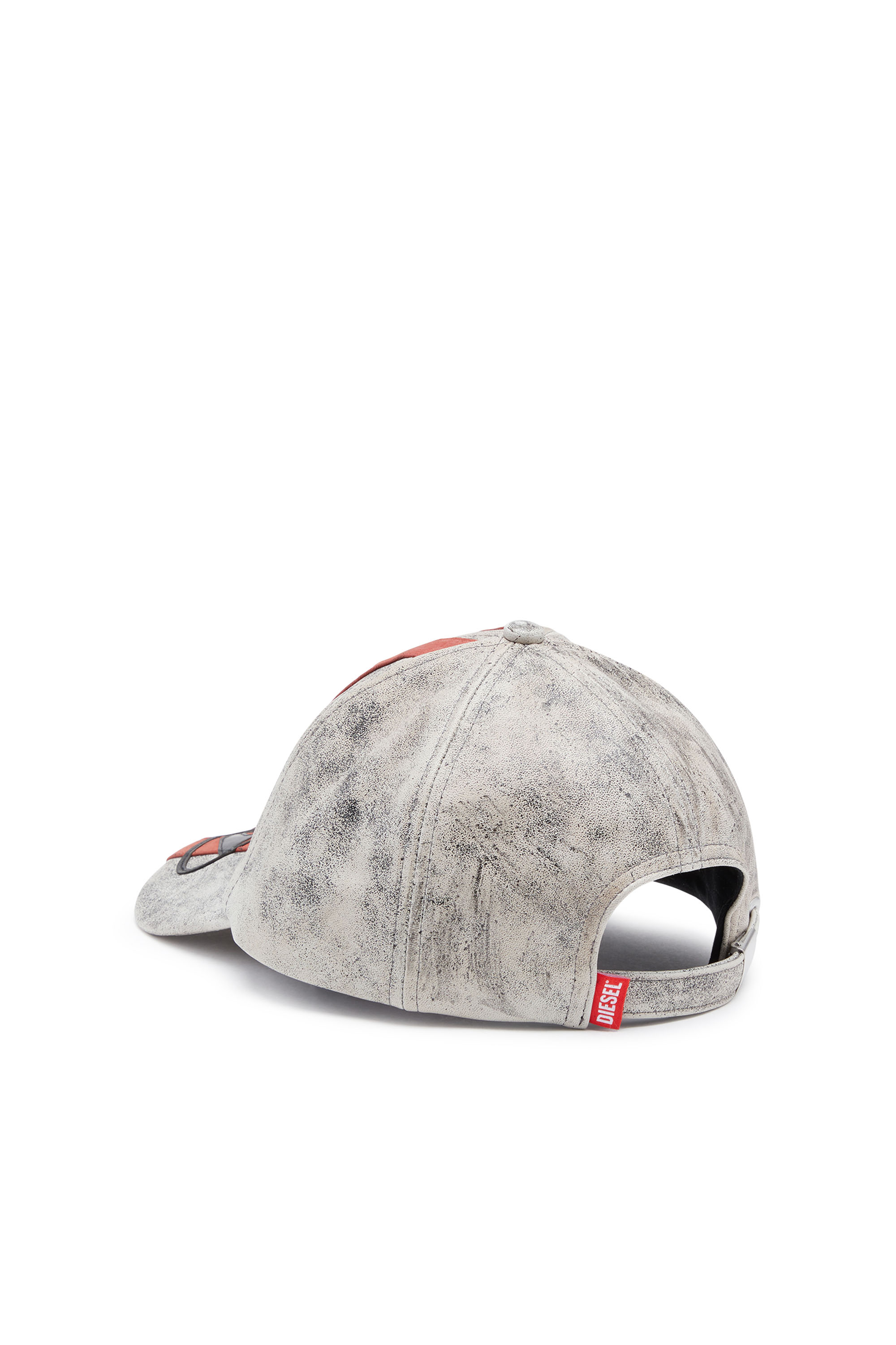 Diesel - C-OLAV, Man's Leather baseball cap with stripes in Grey - 2