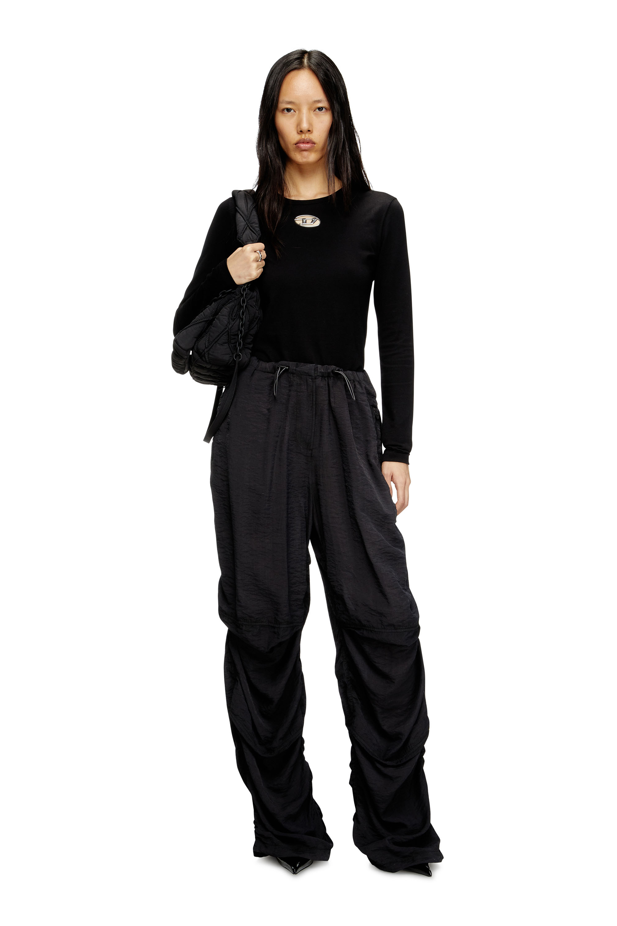 Diesel - T-UNCUTIE-LONG-LS-OD, Woman's Long-sleeve top with Oval D cut-out in Black - 2