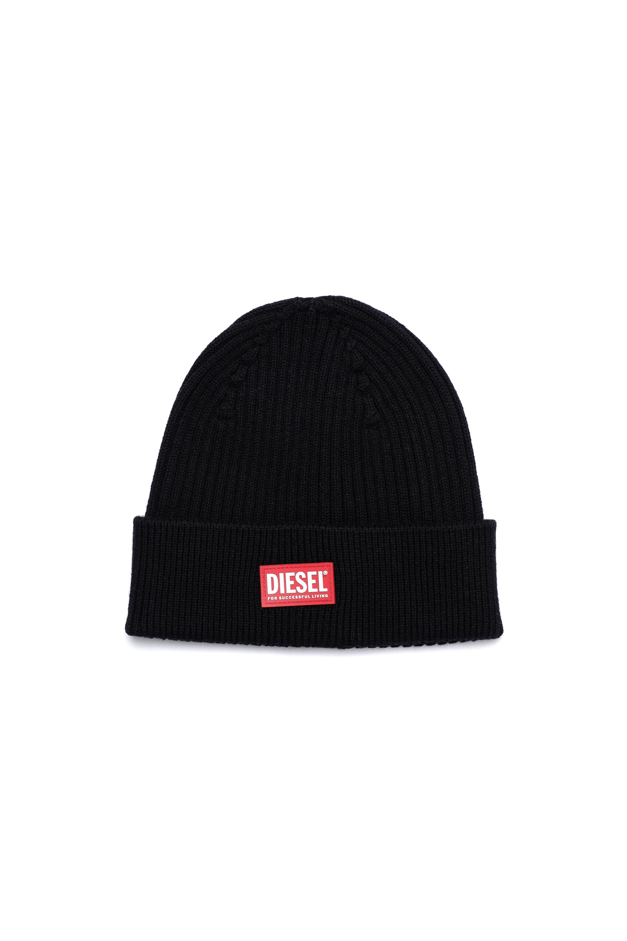 Diesel - K-CODER-G 2X2, Unisex's Ribbed beanie with logo patch in Black - 1