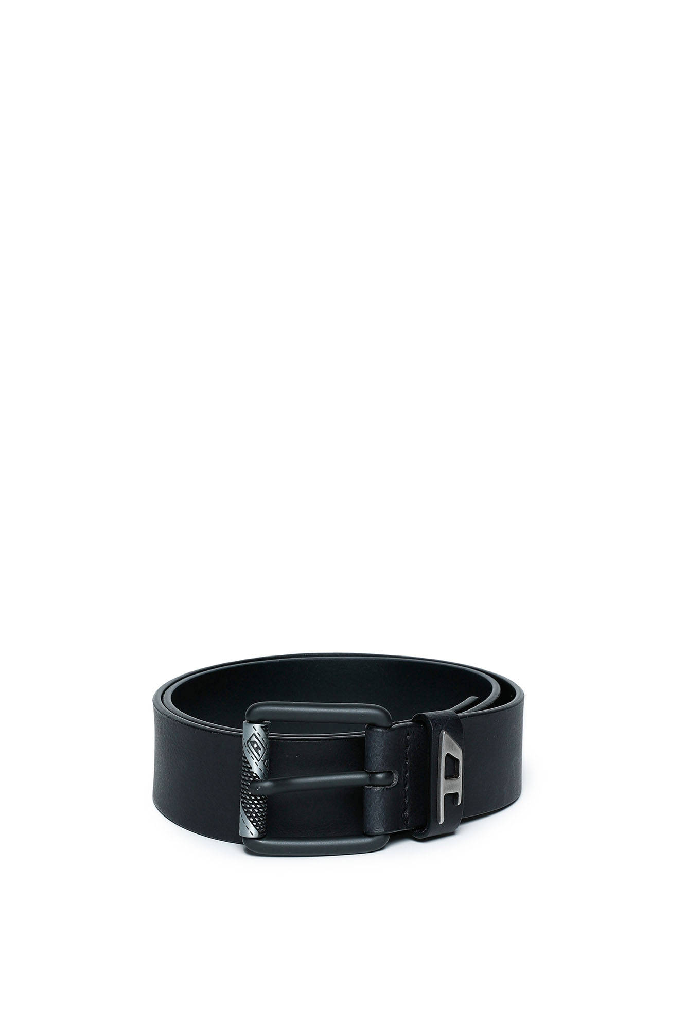 Diesel - BENT, Man's Leather belt with metal D plaque in Black - 1