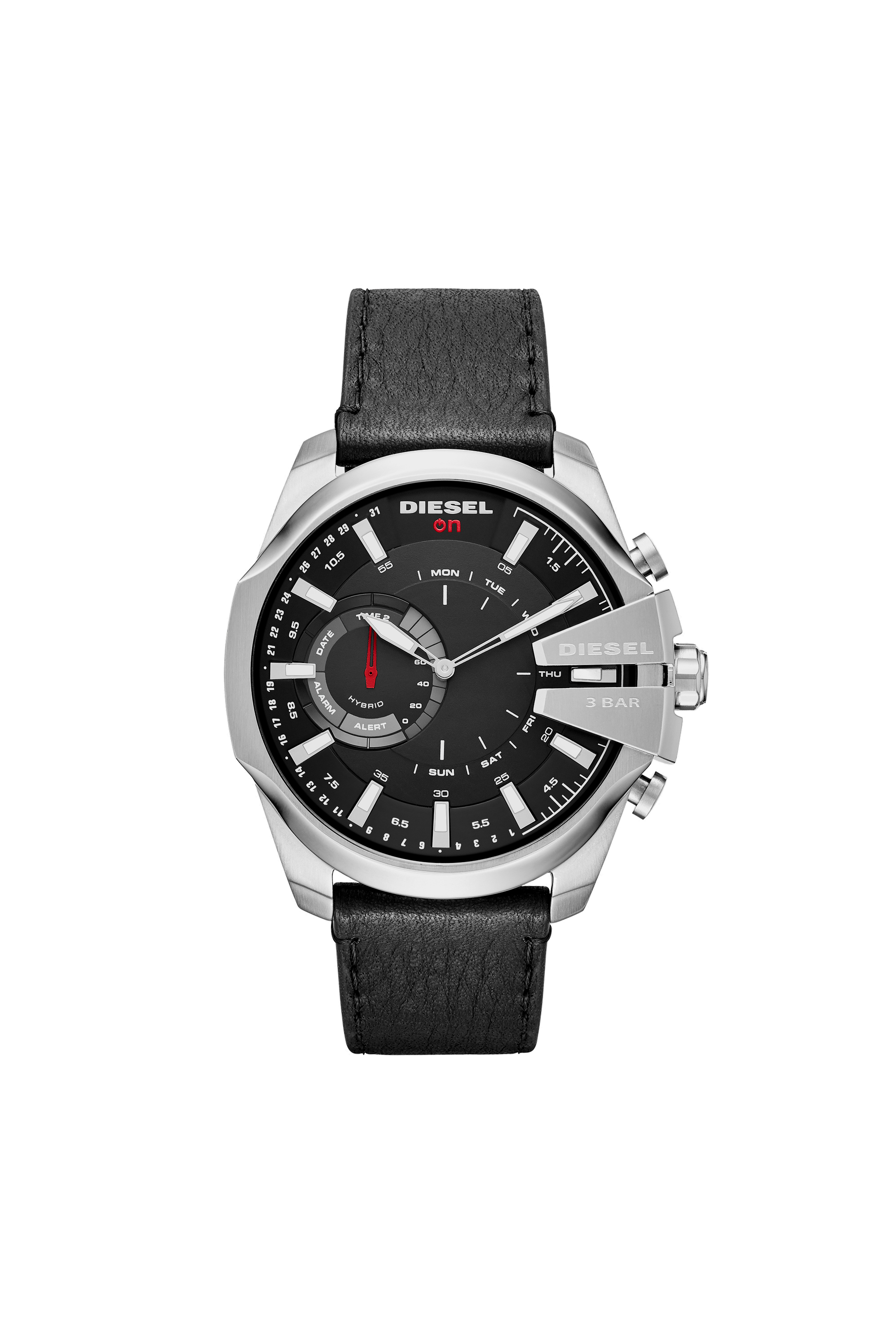 Diesel - DT1010, Man's Mega Chief Hybrid black smartwatch with silver indexes, 48 mm in Black - 4