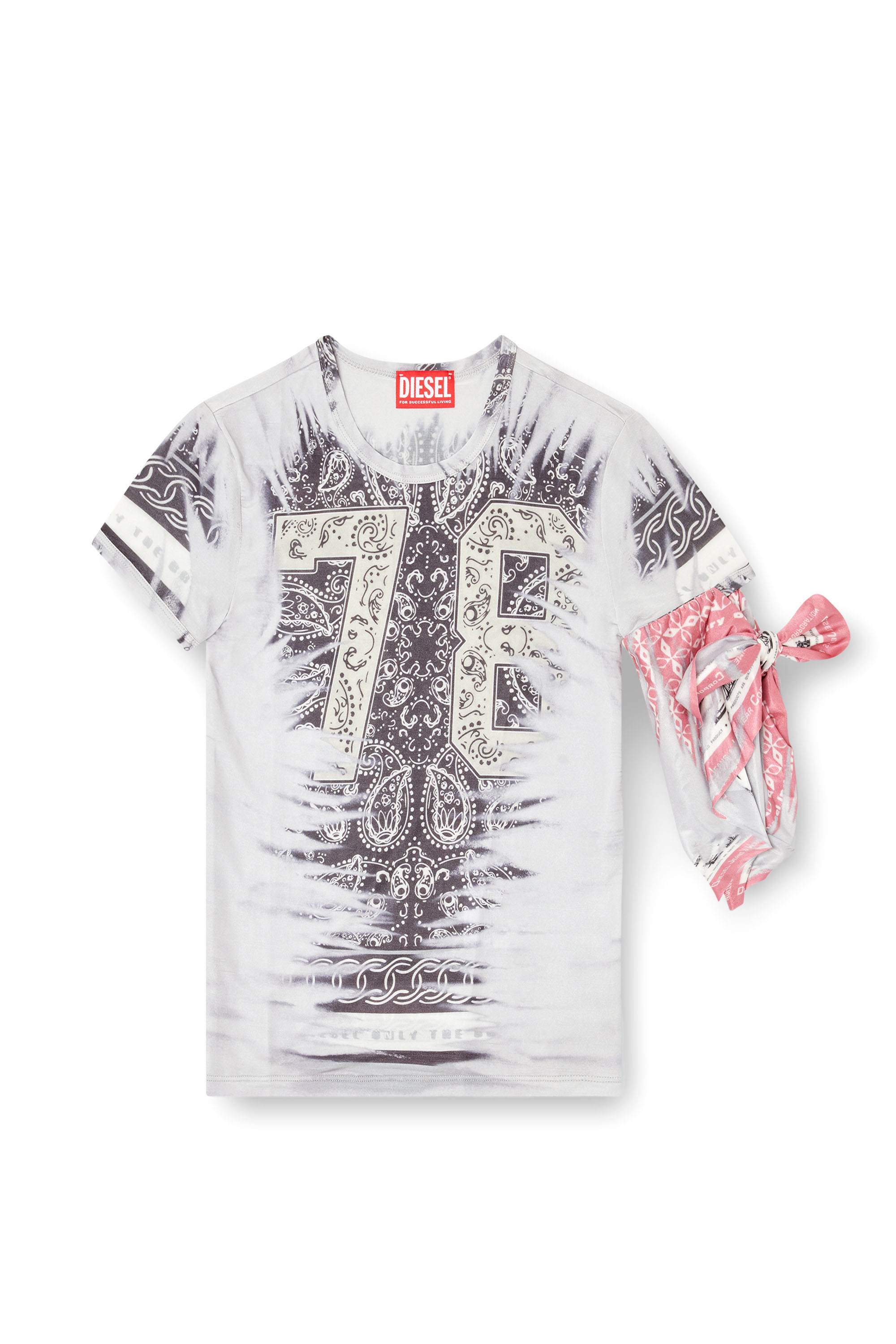 Diesel - T-DANA, Woman's T-shirt with bandana arm tie in Grey - 3
