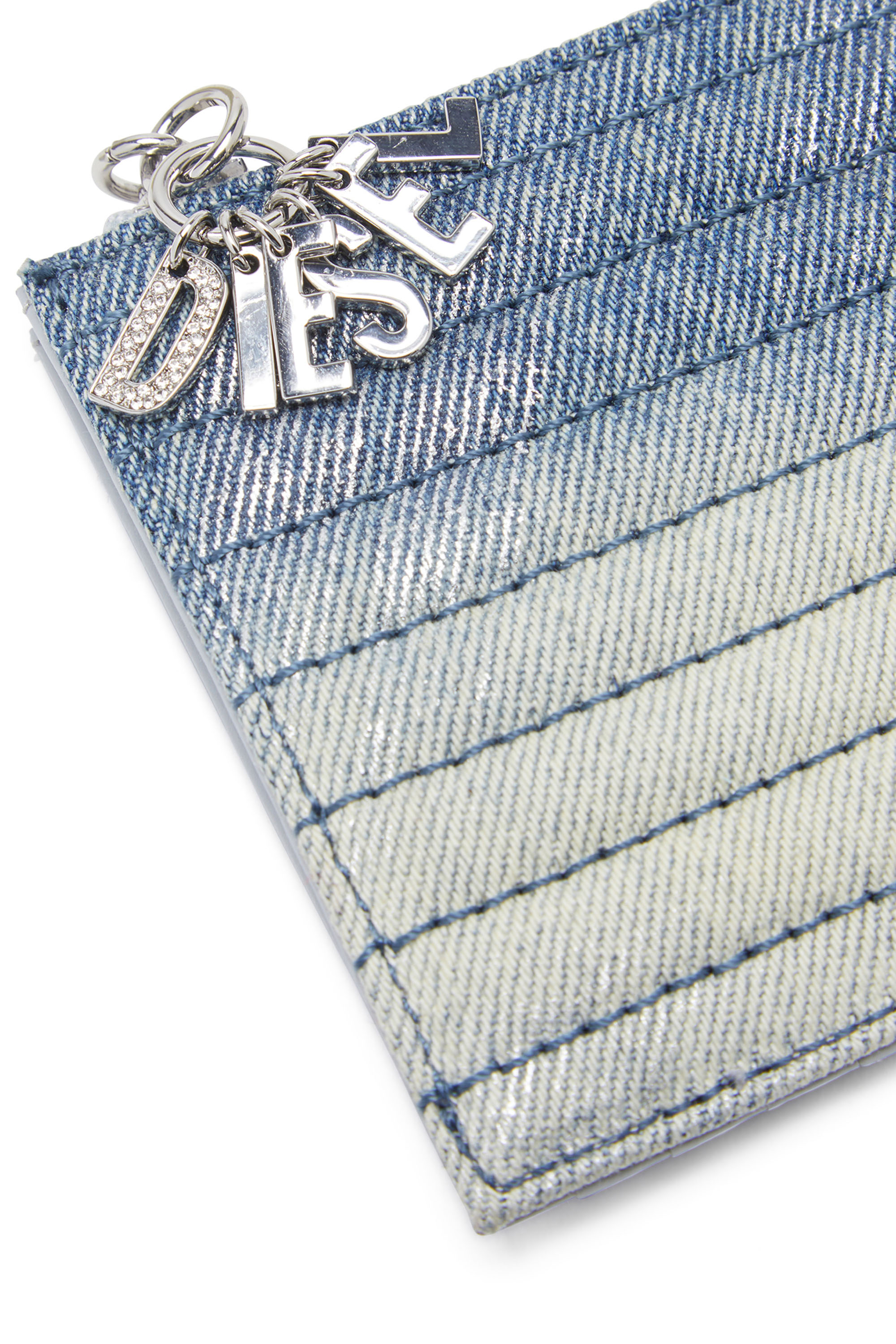 Diesel - D-VINA CARD HOLDER COIN S II, Woman's Card holder in leather and quilted denim in Blue - 4