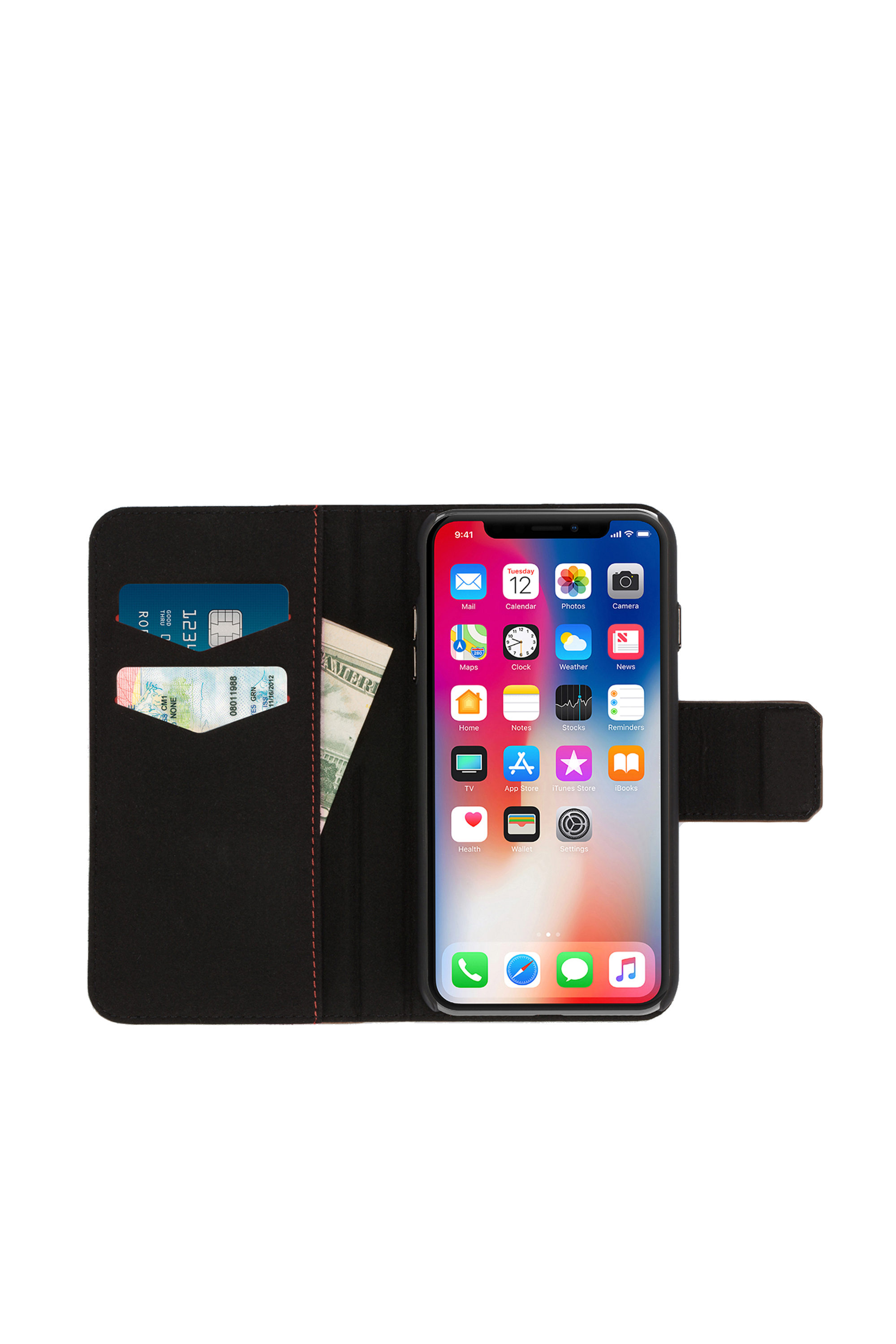 Diesel - BLACK LINED LEATHER IPHONE X FOLIO, Unisex's Black lined leather folio, iPhone X in Black - 4