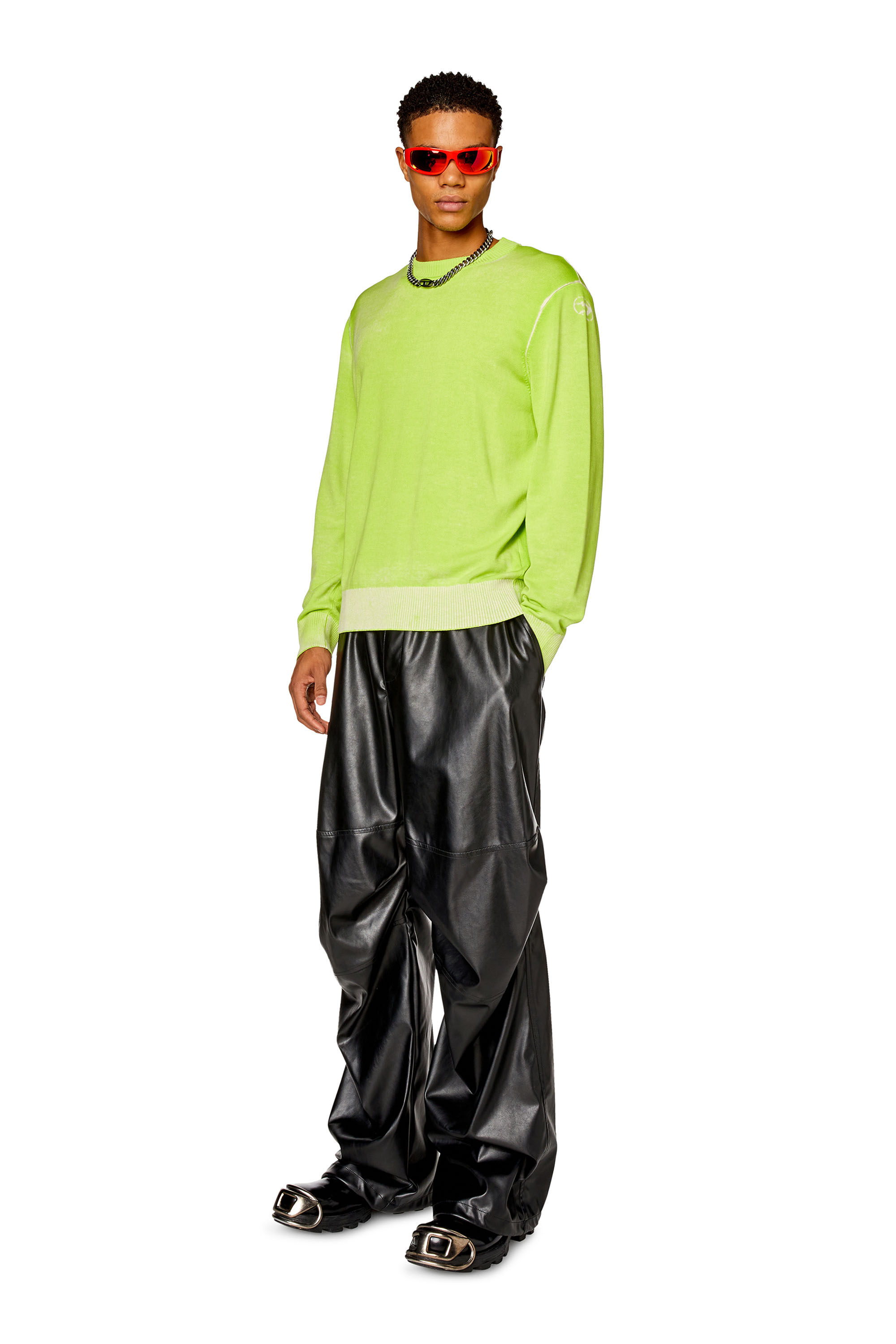 Diesel - K-LARENCE-B, Man's Reverse-print cotton jumper in Green Fluo - 2