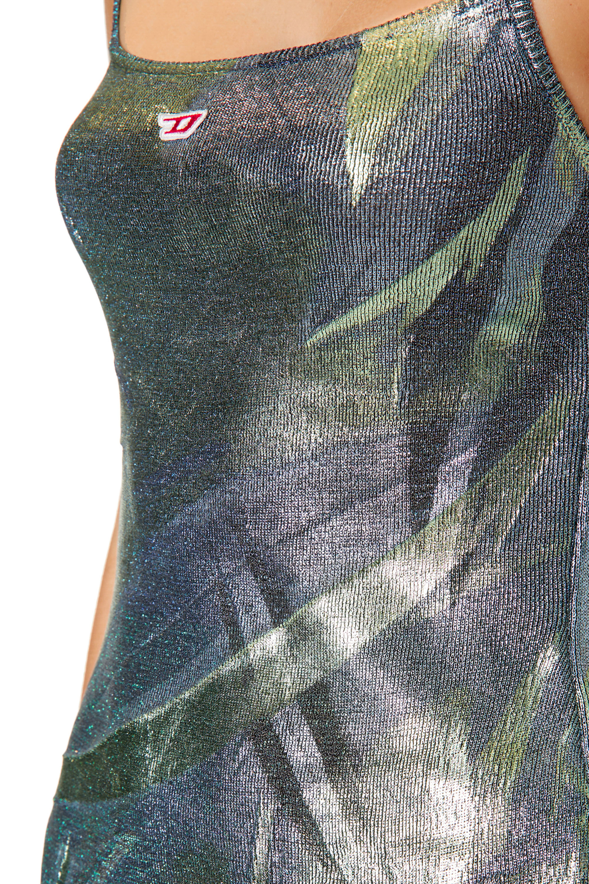 Diesel - M-AREAH, Woman's Mini dress in ribbed lurex in Blue/Green - 4