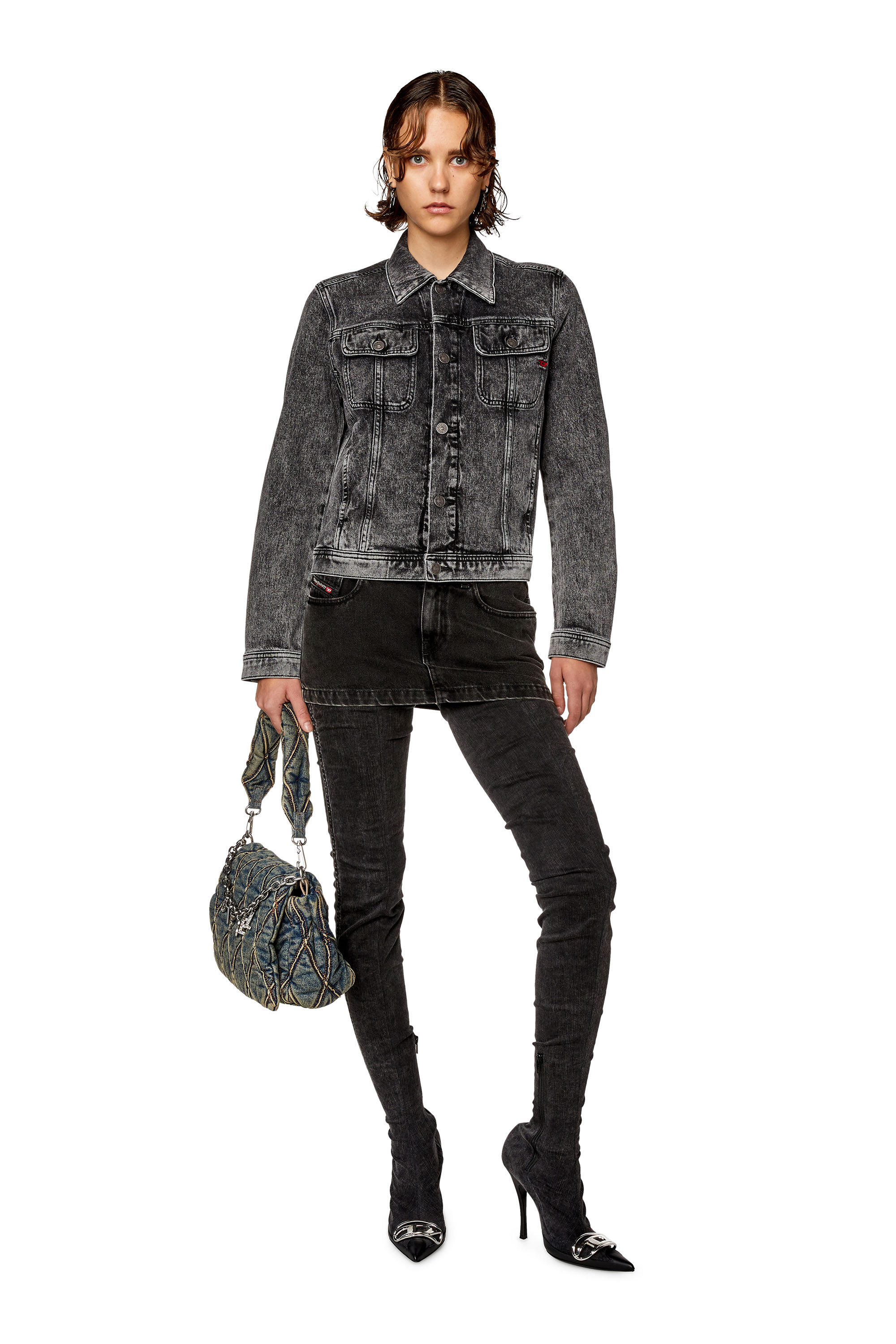 Diesel - DE-BONNY, Woman's Trucker jacket in lightly treated denim in Dark grey - 2