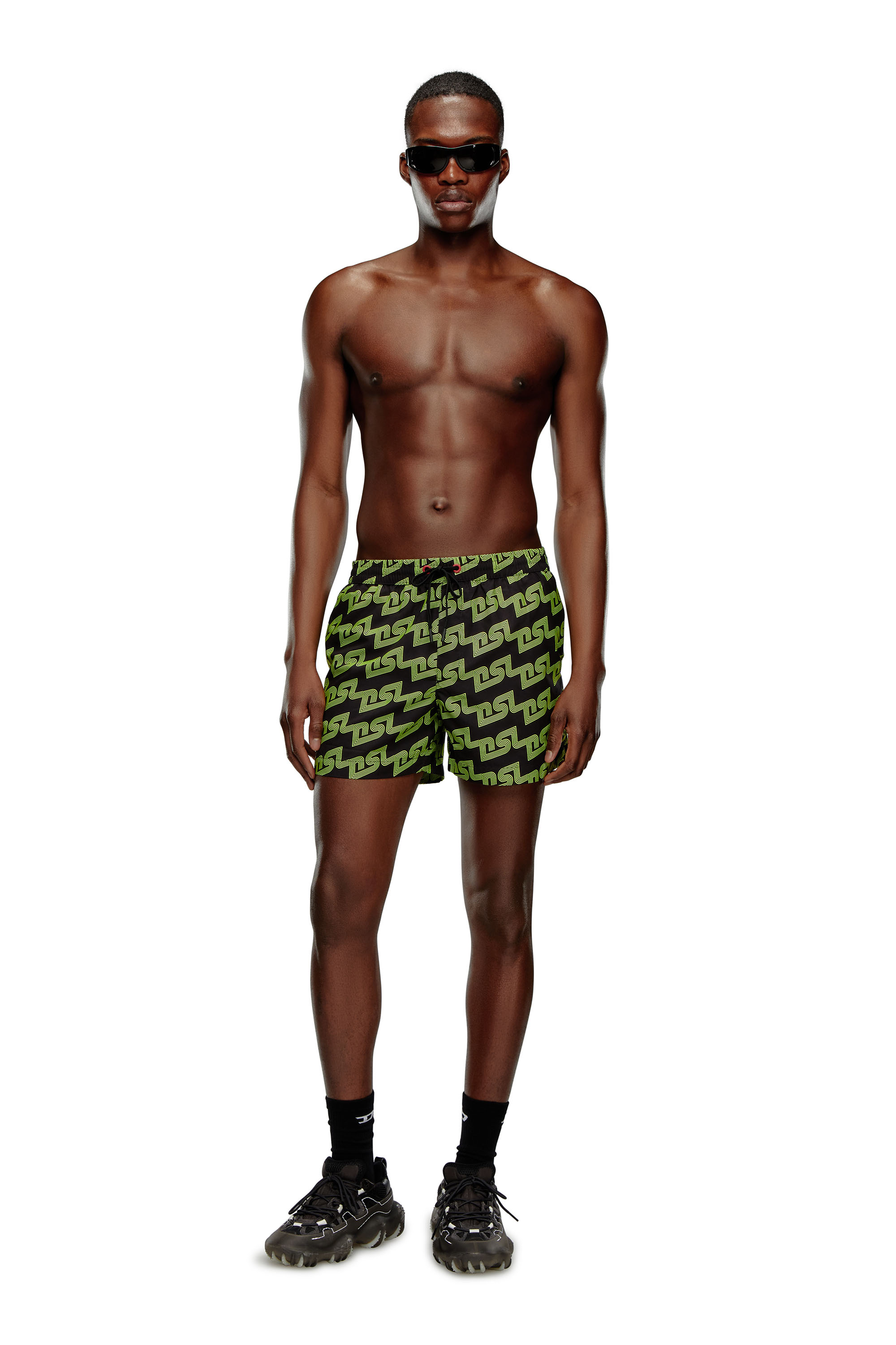 Diesel - BMBX-KEN-37, Man's Mid-length swim shorts with DSL print in Black/Green - 1