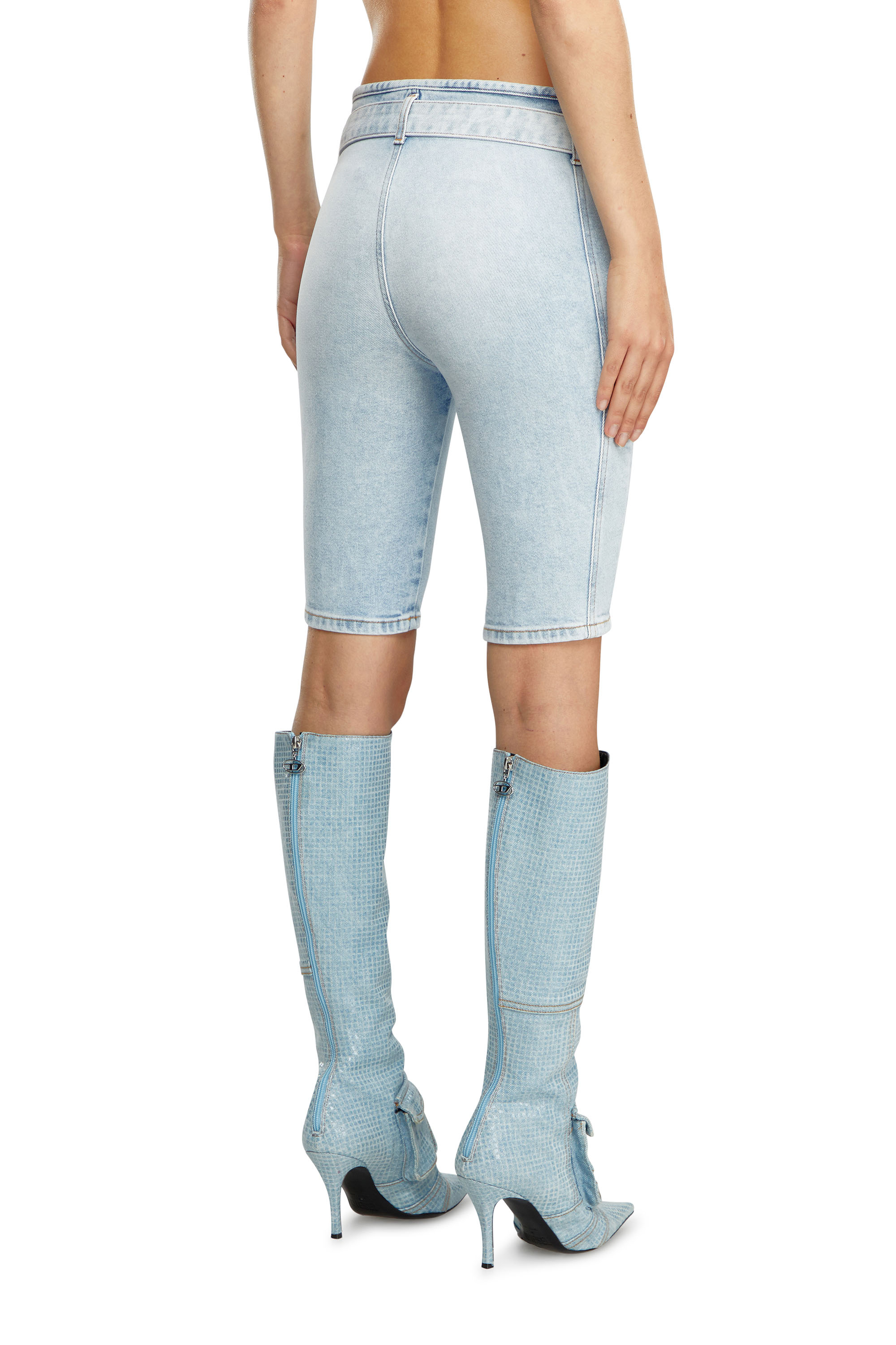 Diesel - DE-GINNY-S, Woman's Denim shorts with logo belt in Light Blue - 4
