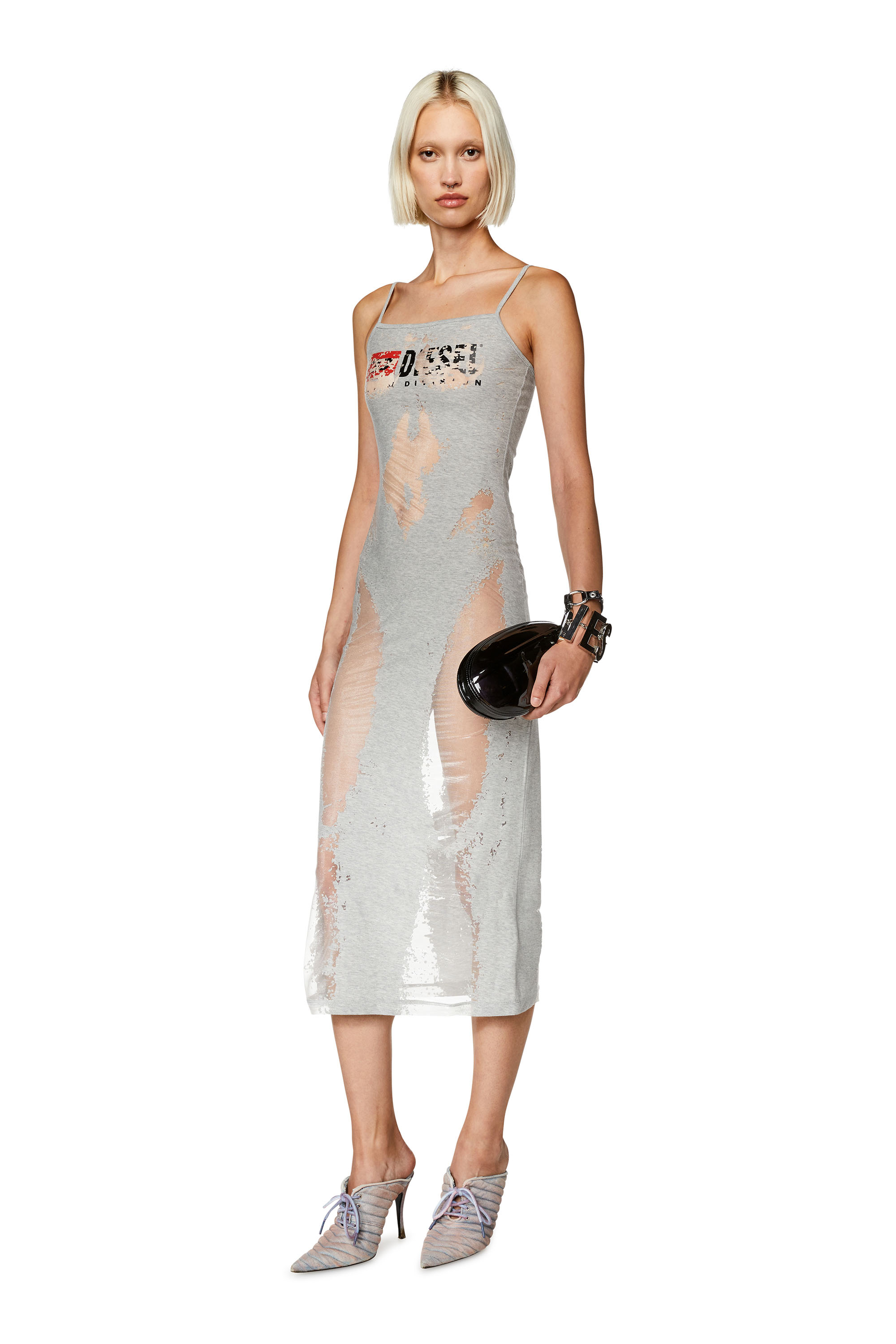 Diesel - D-HOPER-DEVO, Woman's Jersey dress with see-through effect in Light Grey - 1