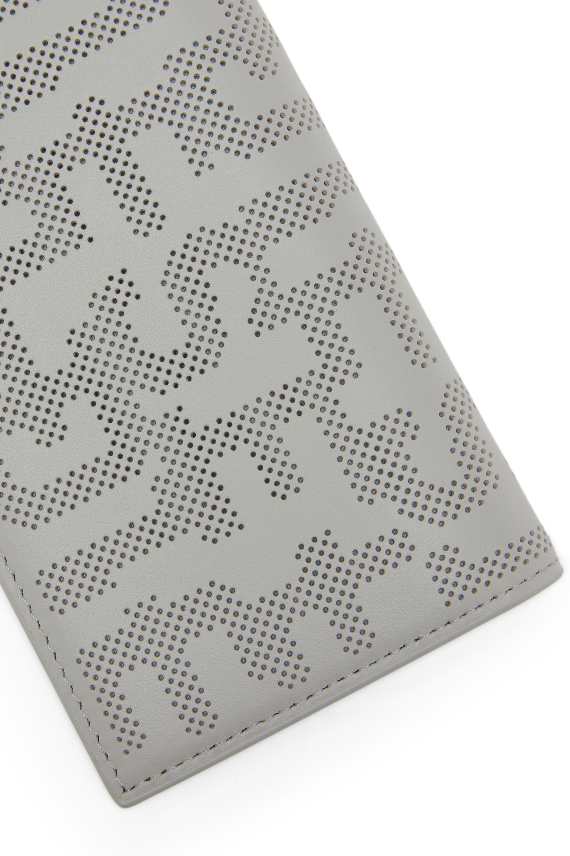 Diesel - CONTINENTAL ZIP DETACHABLE COIN CASE, Unisex's Continental wallet in logo-perforated leather in Light Grey - 4